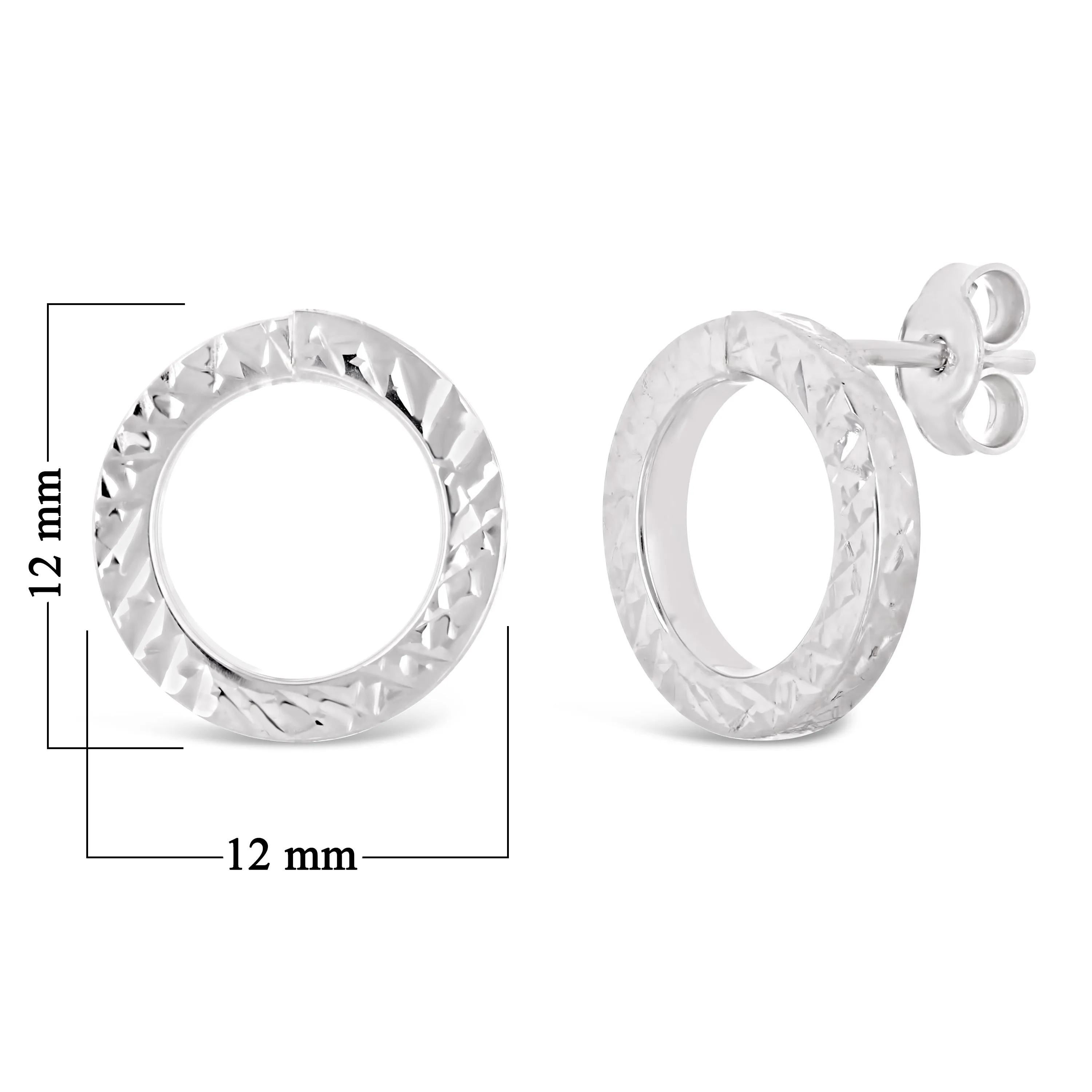 Italian 14k White Gold Diamond Cut Tubular Eternity Circle Stud Earrings