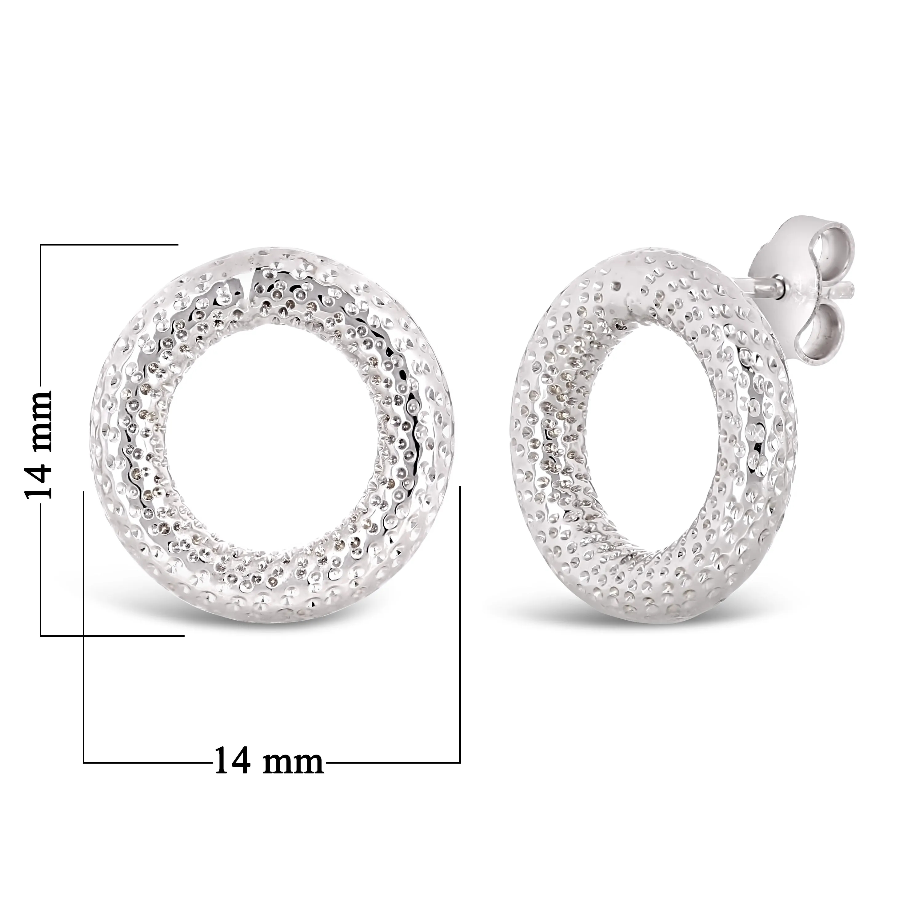 Italian 14k White Gold Diamond Cut Tubular Eternity Circle Stud Earrings