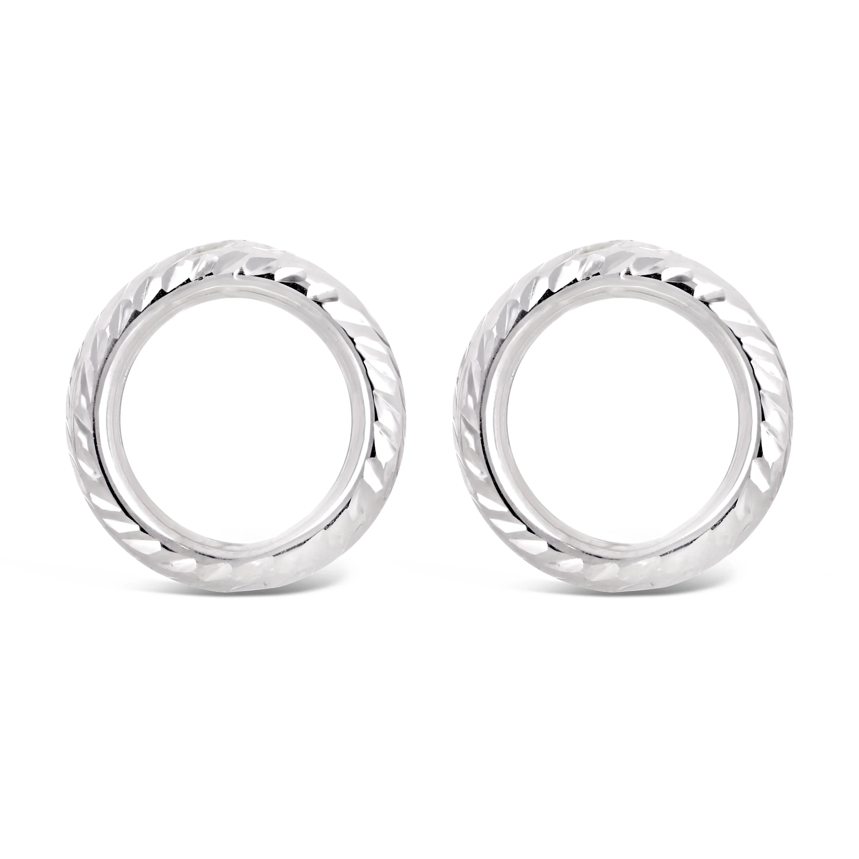 Italian 14k White Gold Diamond Cut Tubular Eternity Circle Stud Earrings