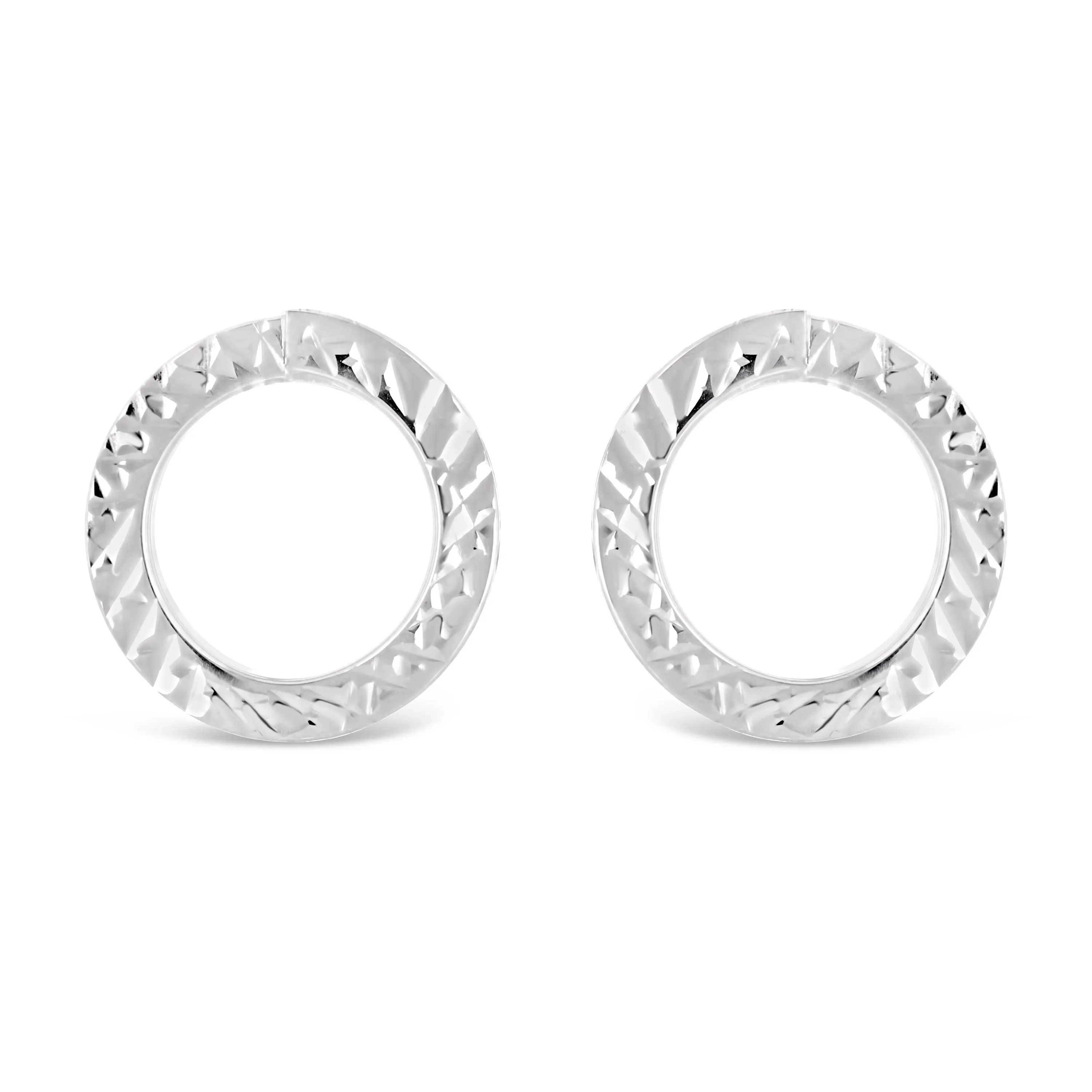 Italian 14k White Gold Diamond Cut Tubular Eternity Circle Stud Earrings