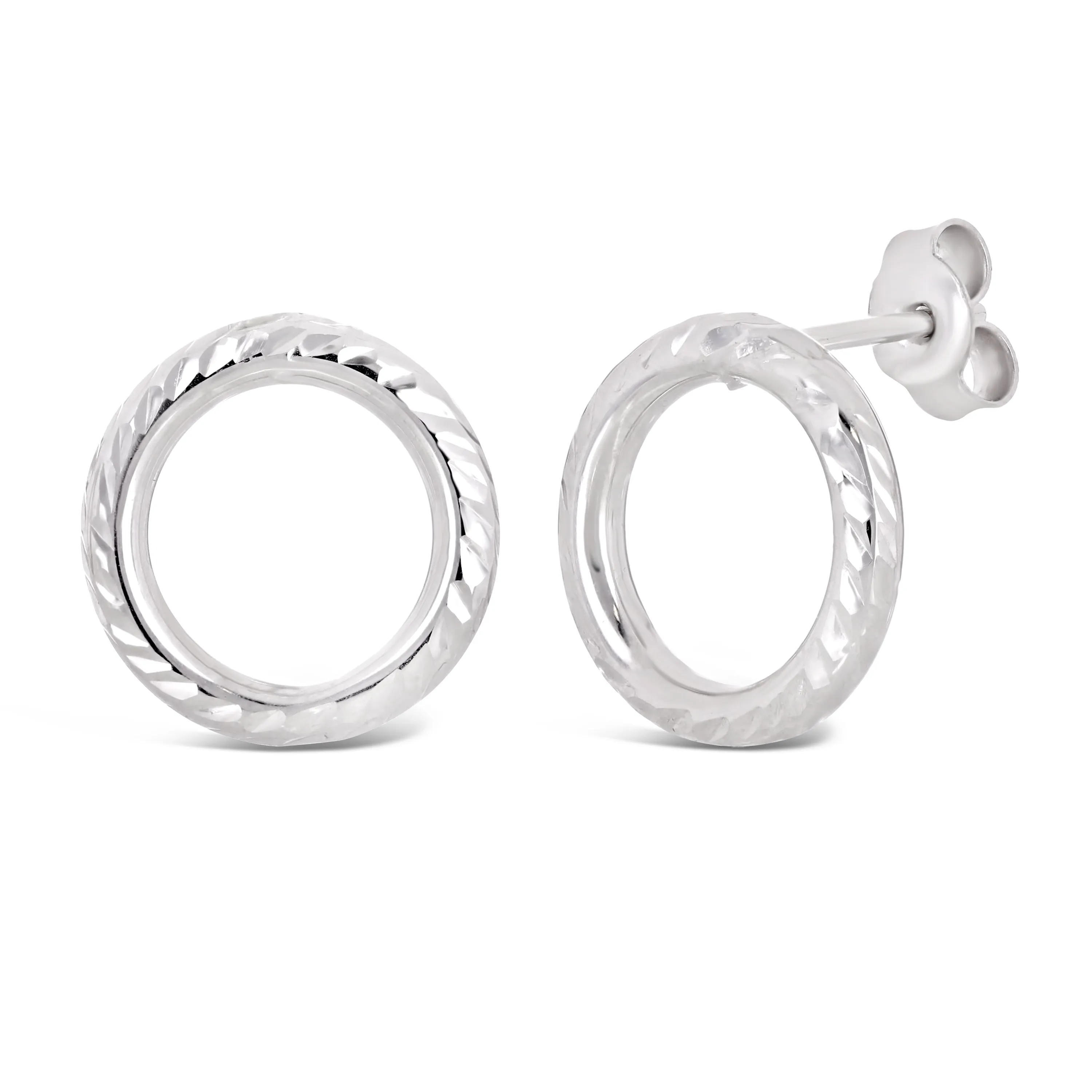 Italian 14k White Gold Diamond Cut Tubular Eternity Circle Stud Earrings