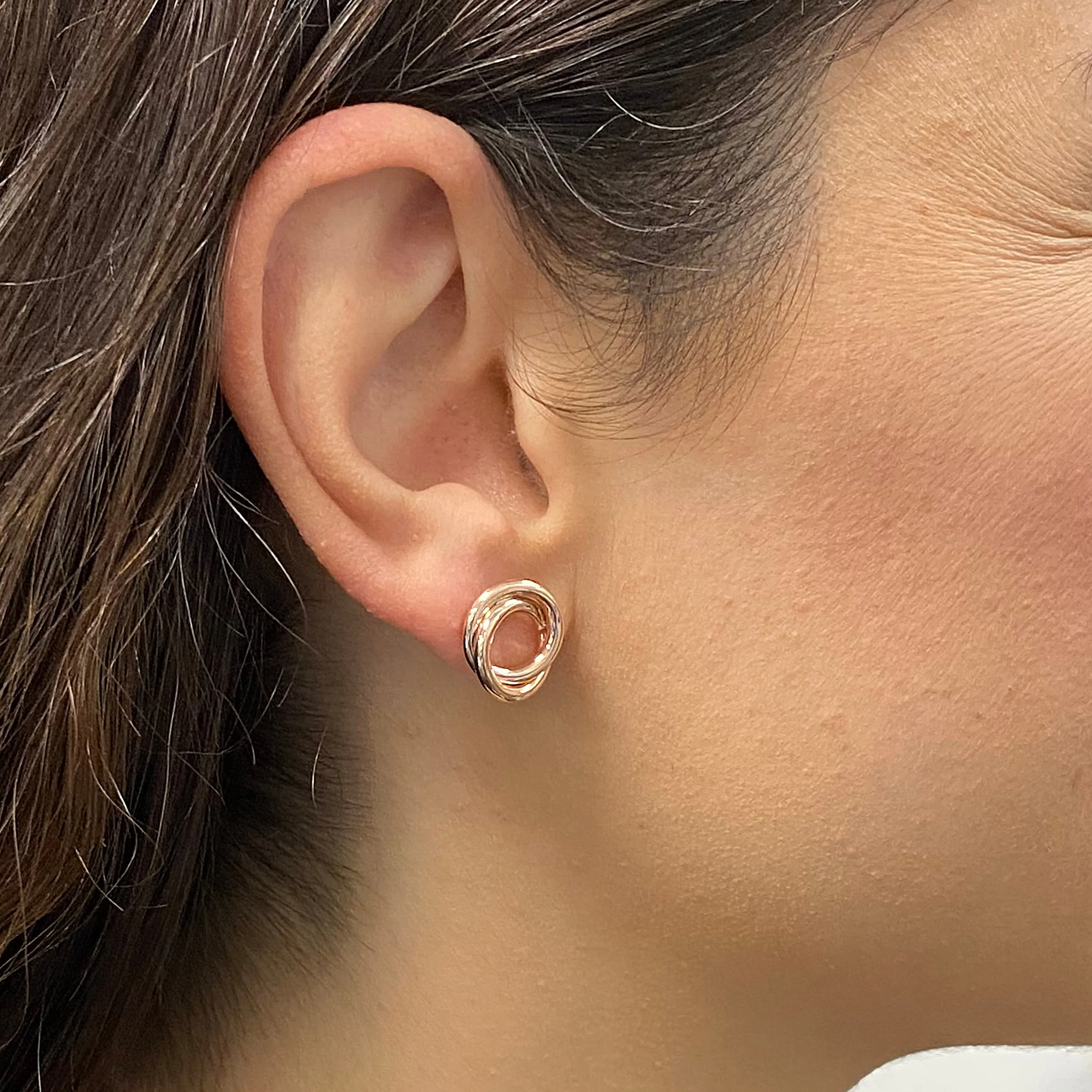 Italian 14k Yellow White or Rose Gold High Double Eternity Circle Stud Earrings