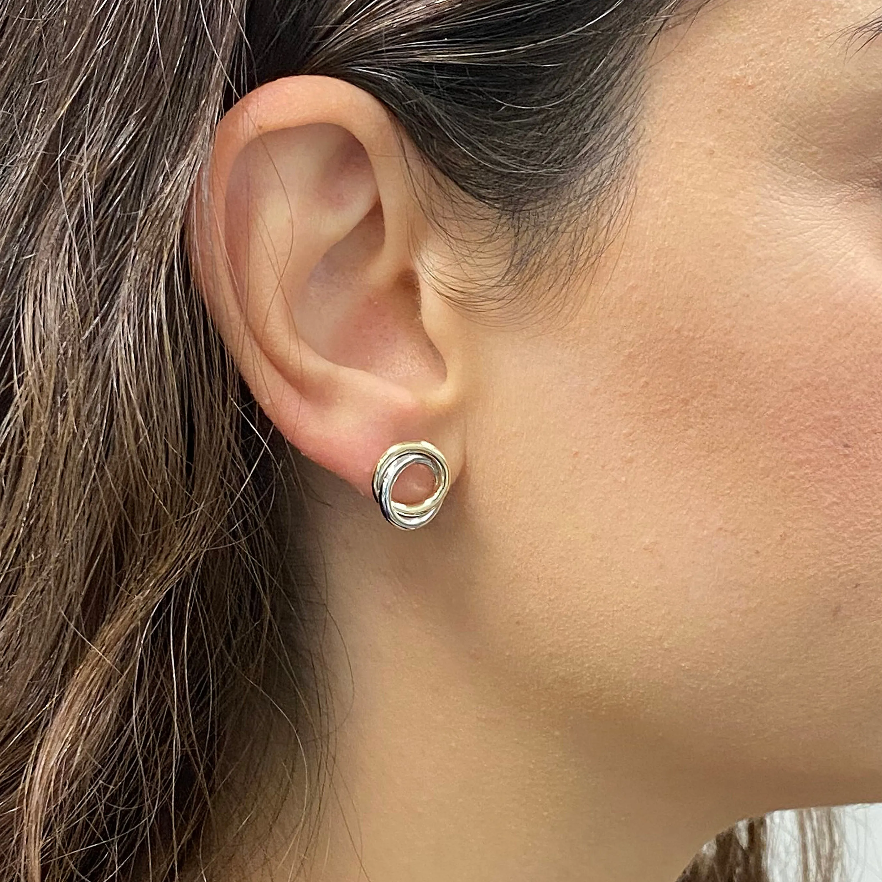 Italian 14k Yellow White or Rose Gold High Double Eternity Circle Stud Earrings