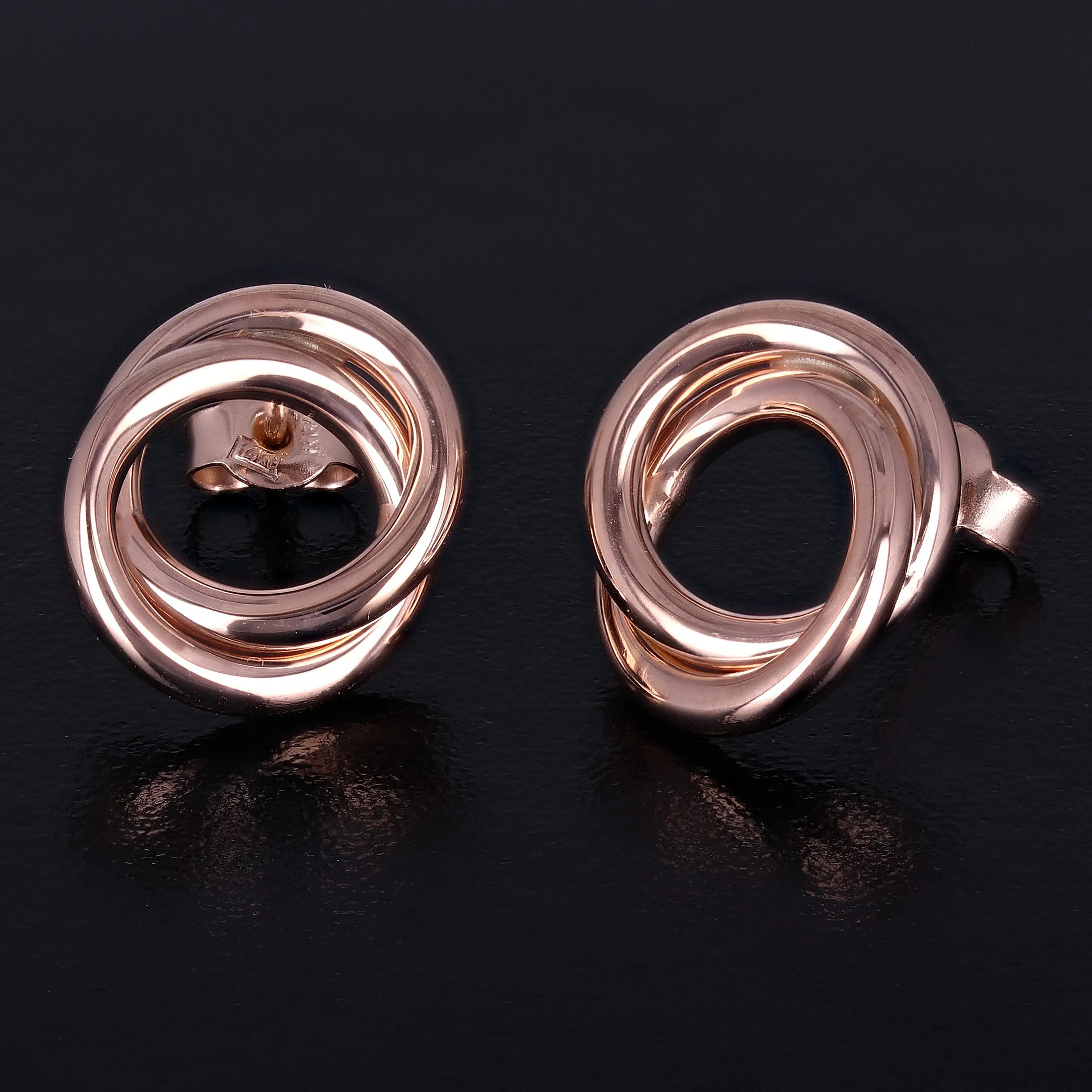 Italian 14k Yellow White or Rose Gold High Double Eternity Circle Stud Earrings