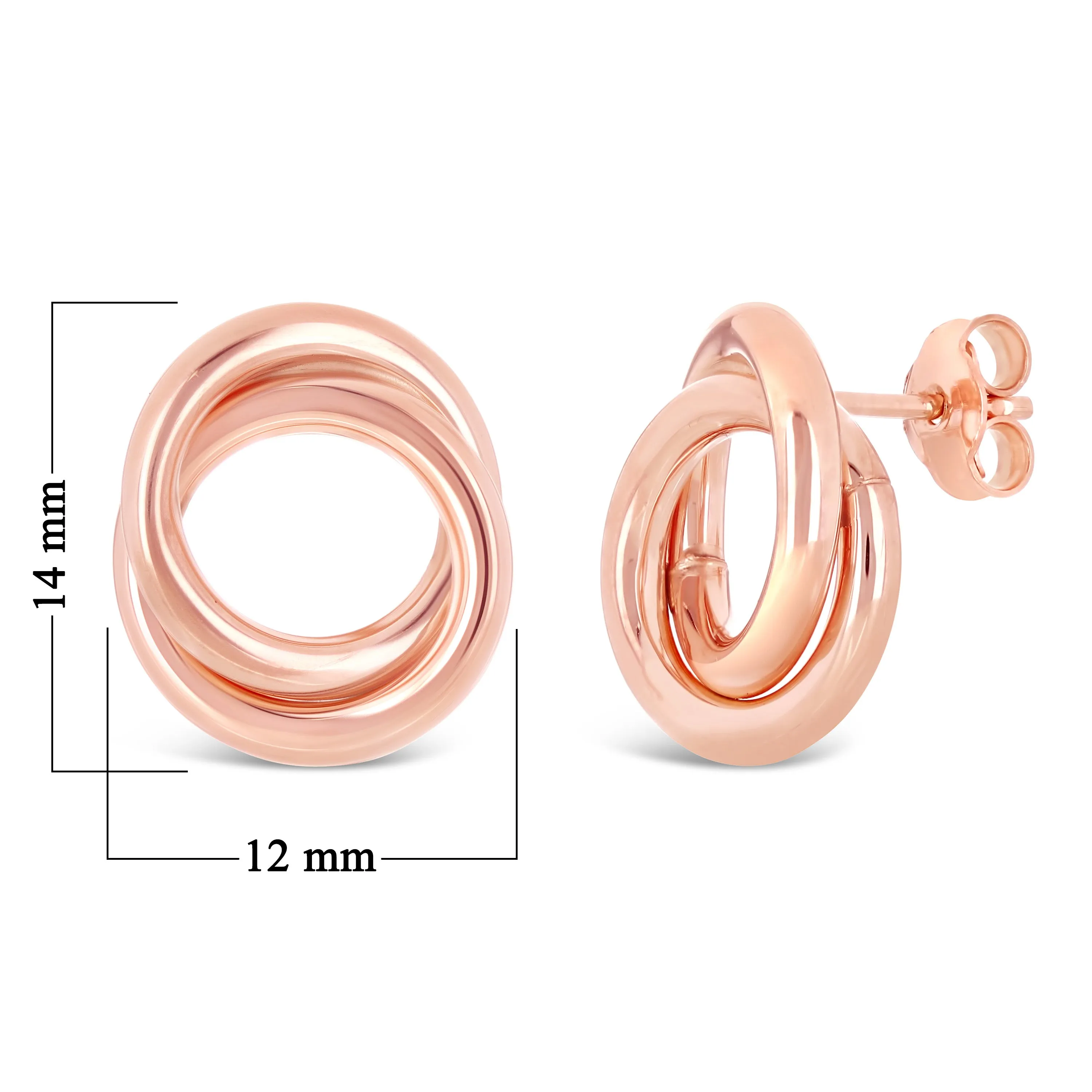 Italian 14k Yellow White or Rose Gold High Double Eternity Circle Stud Earrings