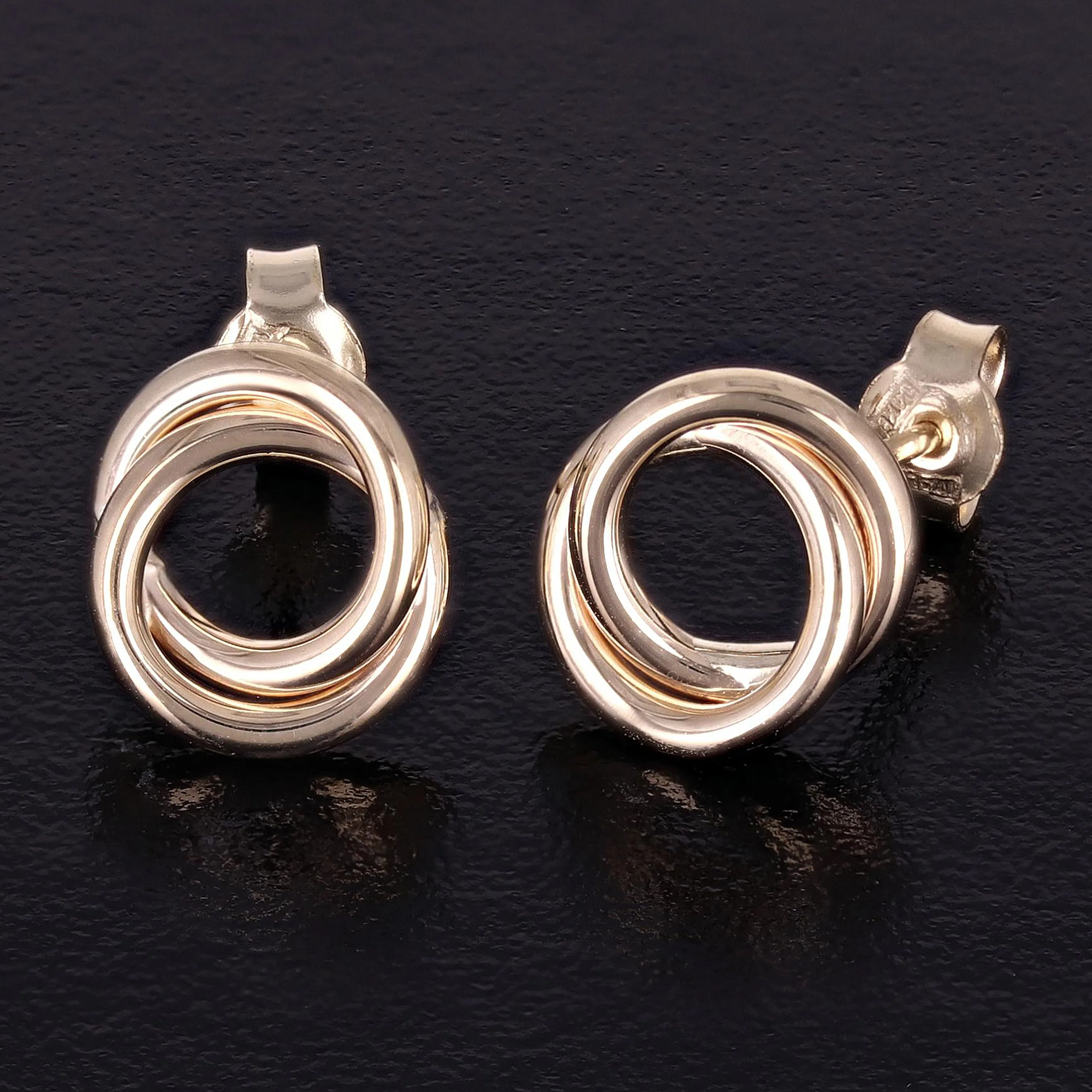 Italian 14k Yellow White or Rose Gold High Double Eternity Circle Stud Earrings