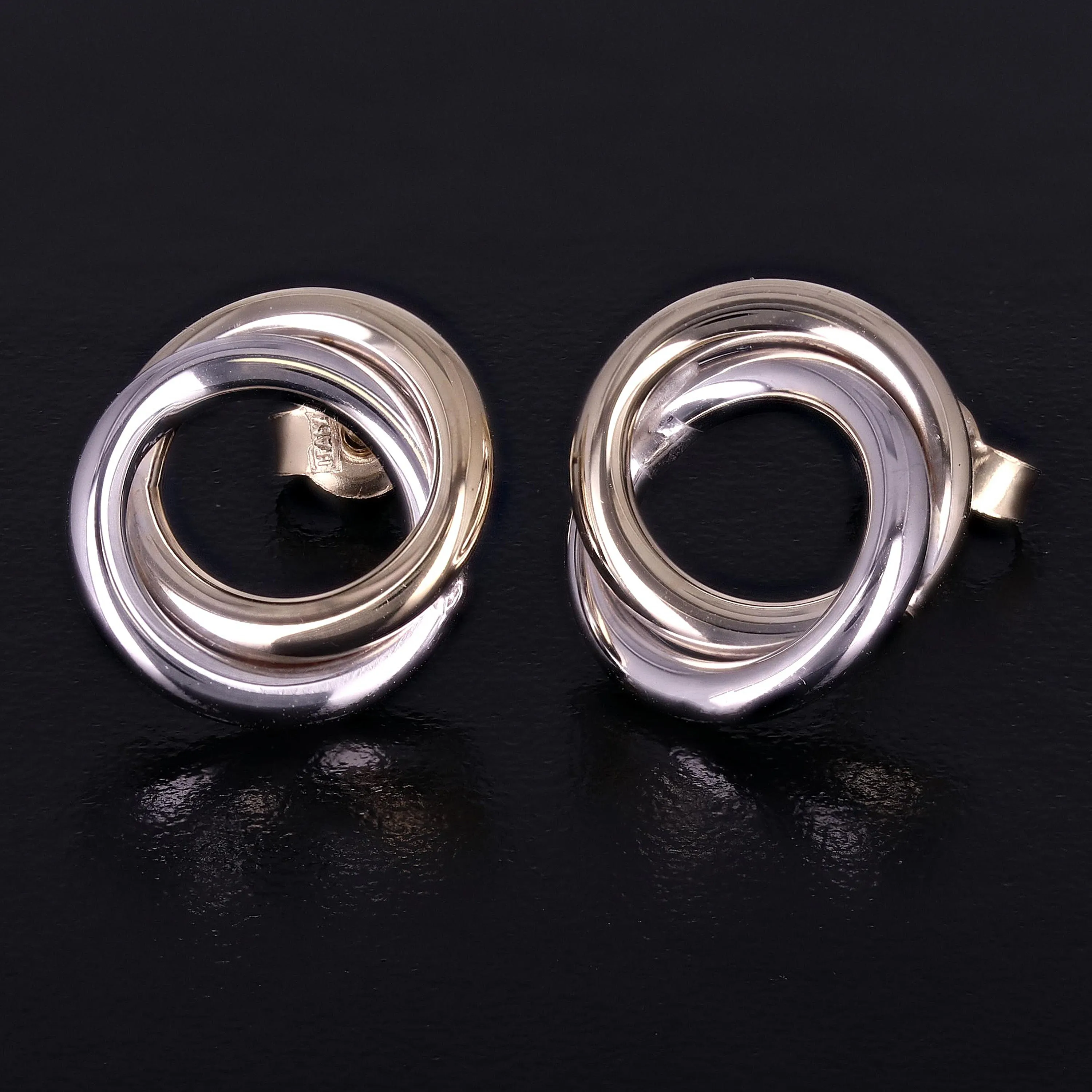Italian 14k Yellow White or Rose Gold High Double Eternity Circle Stud Earrings