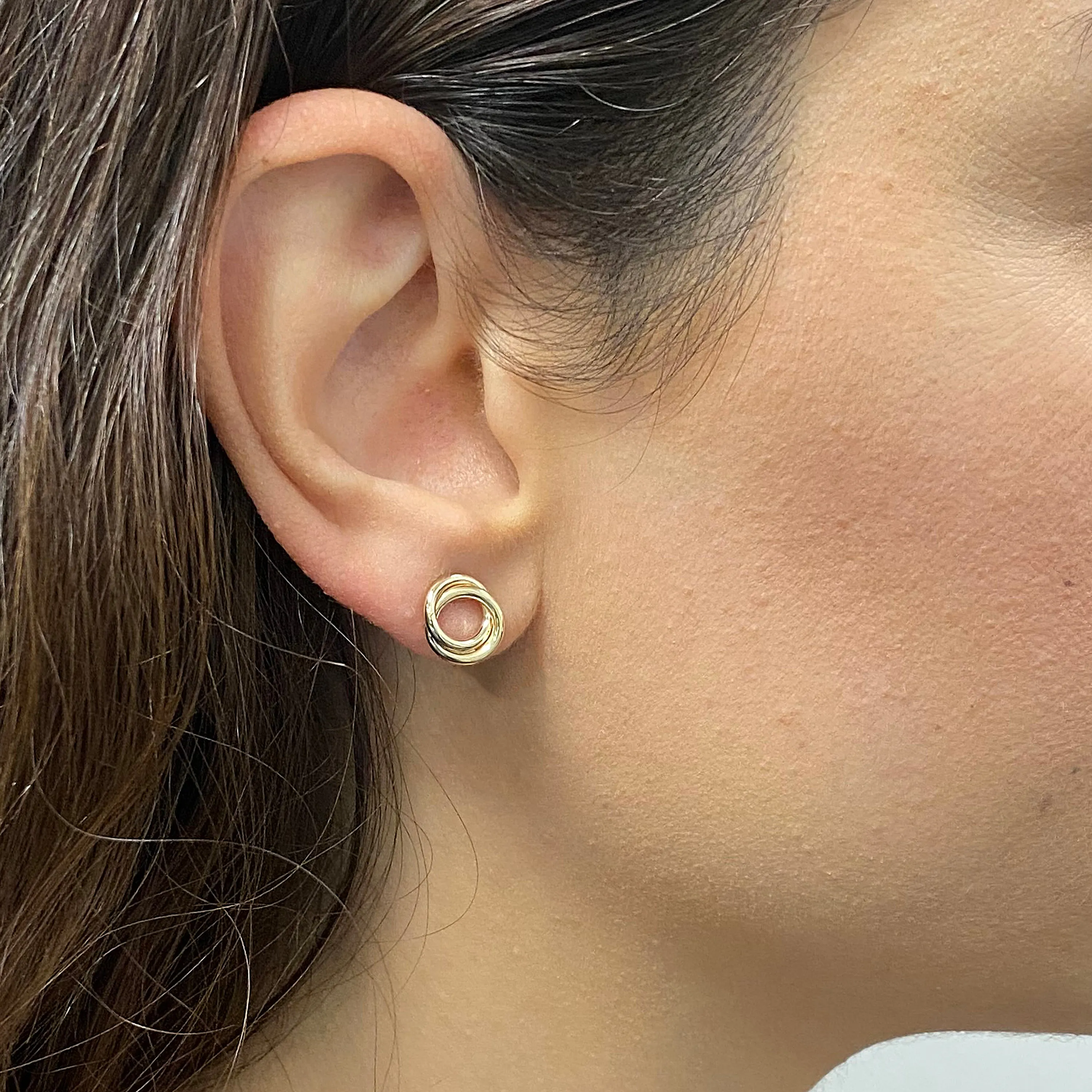 Italian 14k Yellow White or Rose Gold High Double Eternity Circle Stud Earrings