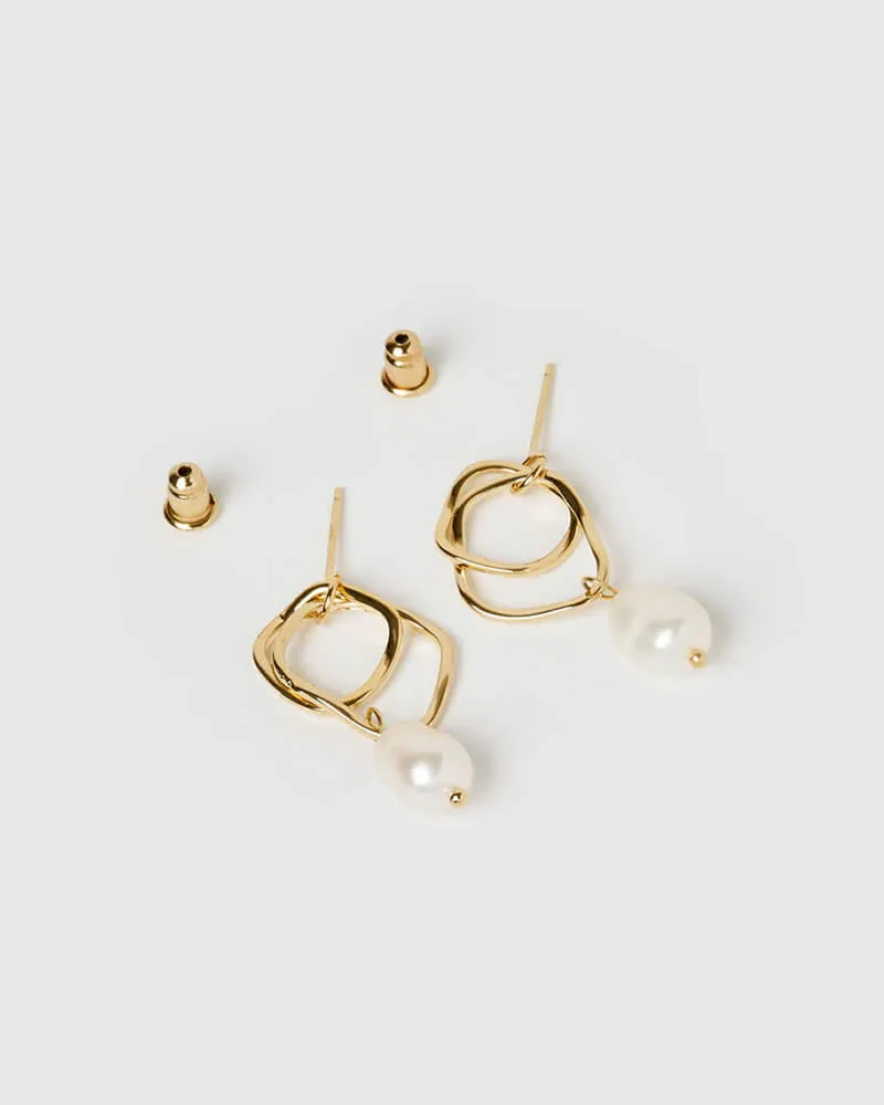 Izoa Serenity Earrings Gold. Rose Gold or Silver with Fresh Water Pearls