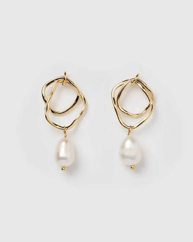 Izoa Serenity Earrings Gold. Rose Gold or Silver with Fresh Water Pearls