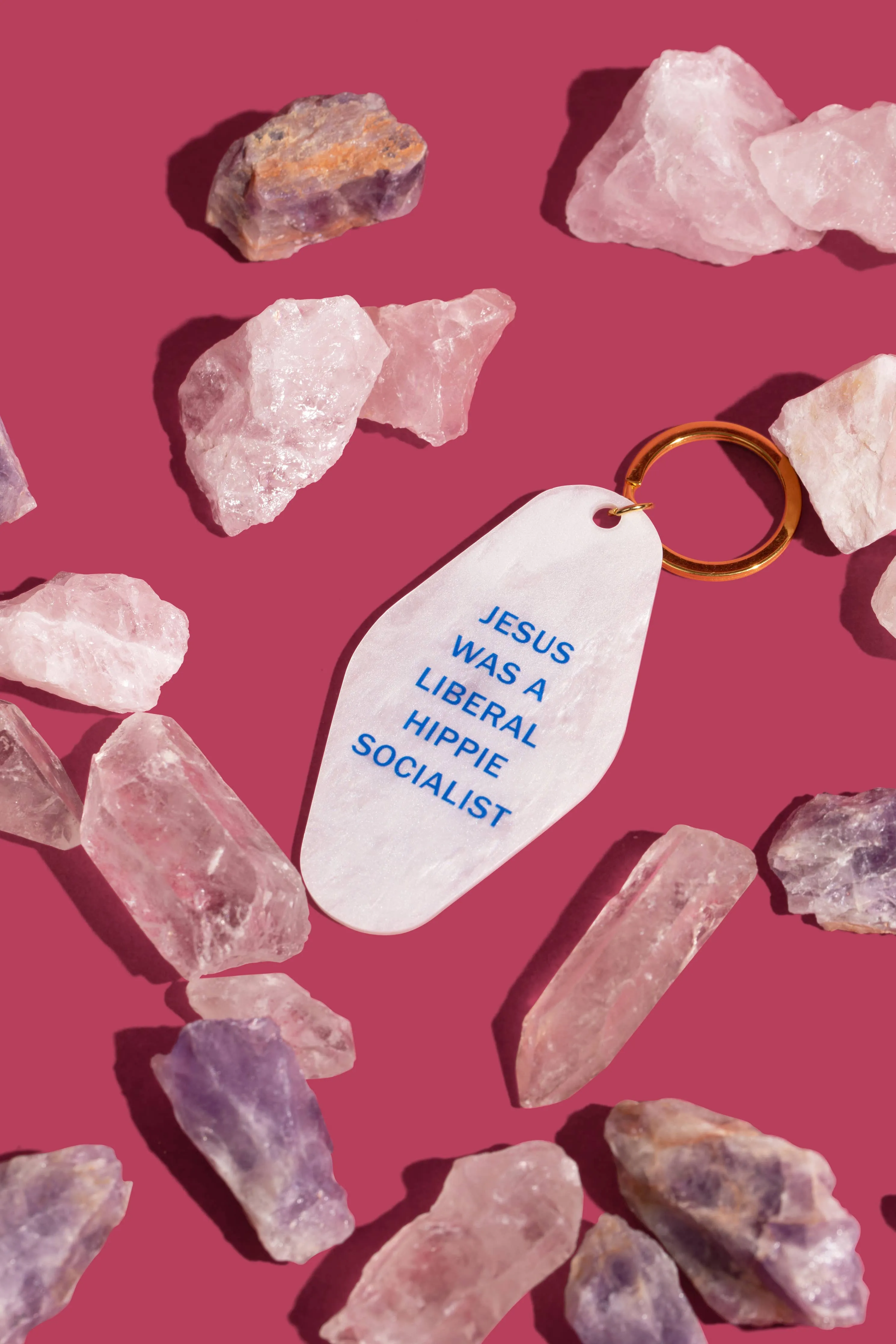 Jesus Was a Liberal Hippie Socialist Keychain White Shimmer