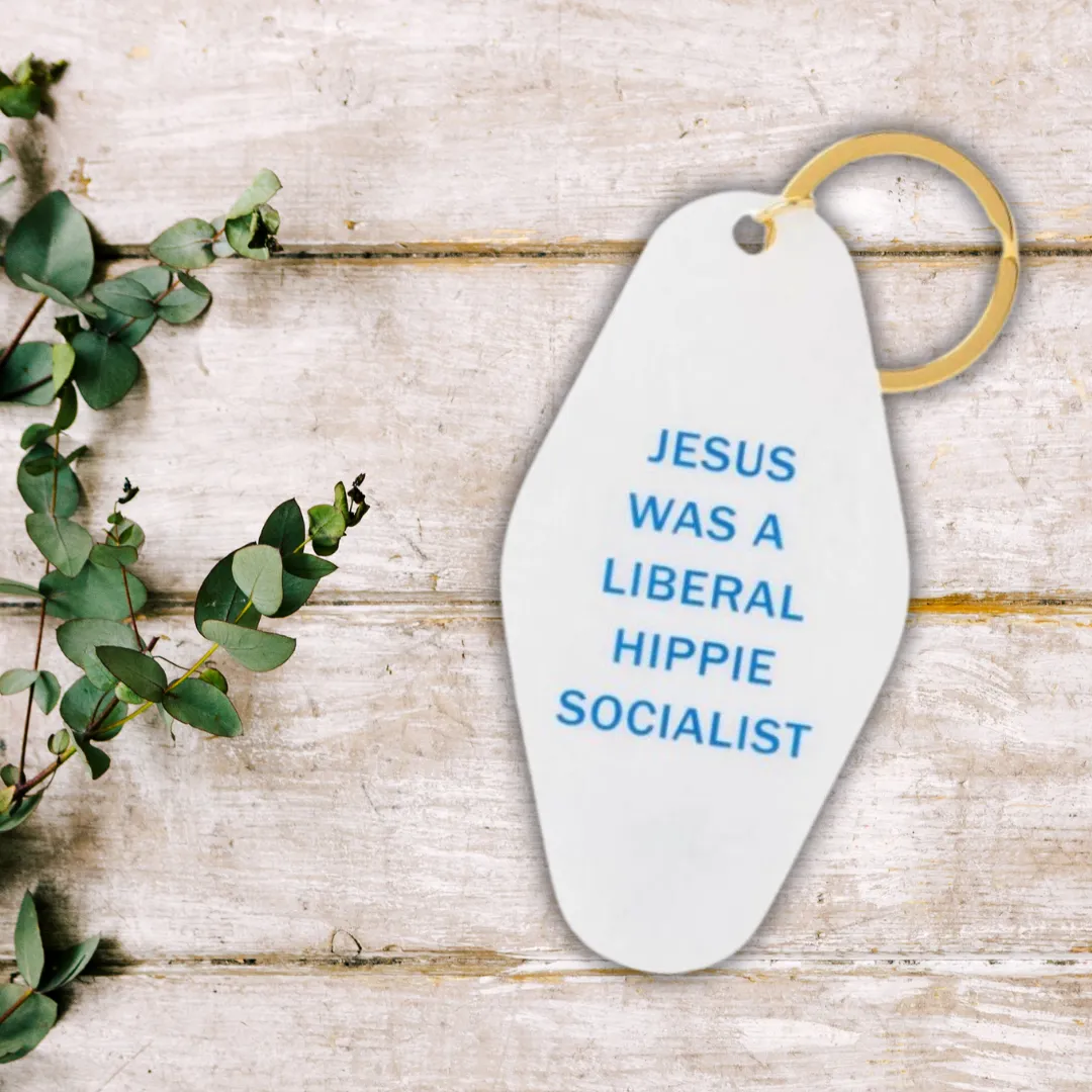 Jesus Was a Liberal Hippie Socialist Keychain White Shimmer