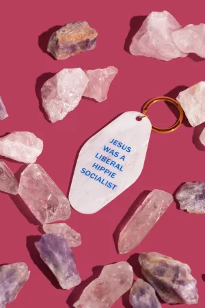 Jesus Was a Liberal Hippie Socialist Keychain White Shimmer