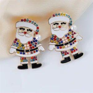 Jewel-Tone Cubic Zirconia & Pearl Santa Stud Earrings
