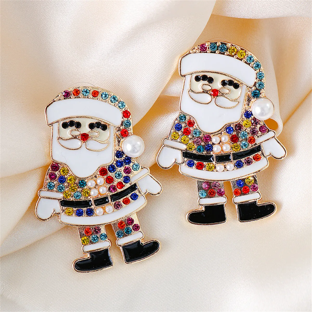 Jewel-Tone Cubic Zirconia & Pearl Santa Stud Earrings