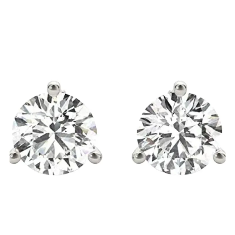 JewelMore 1 Carat to 6 Carat 14K Gold | IGI Certified Lab Grown Solitaire Diamond Stud Earrings | Round Push Back Prong Setting Revival Diamonds Earrings | F-G Color, VS1-VS2 Clarity)