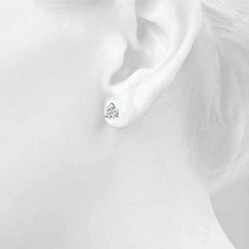 JewelMore Natural Round Brilliant Solitaire Diamond Stud Earrings for Women 3 Prong Martini Cocktail Screw Back (J-K Color SI2-I1 Clarity)