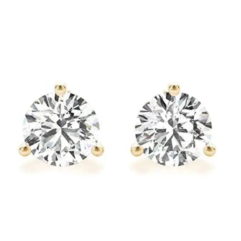 JewelMore Natural Round Brilliant Solitaire Diamond Stud Earrings for Women 3 Prong Martini Cocktail Screw Back (J-K Color SI2-I1 Clarity)