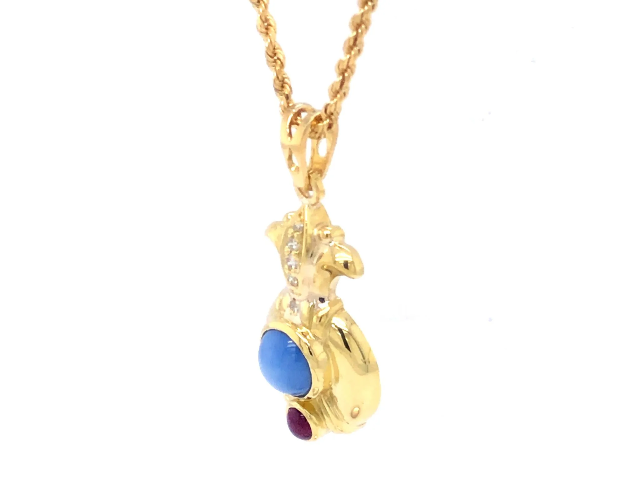 Judith Ripka Gold Pineapple Diamond Star Sapphire Ruby Pendant, 18k Yellow Gold