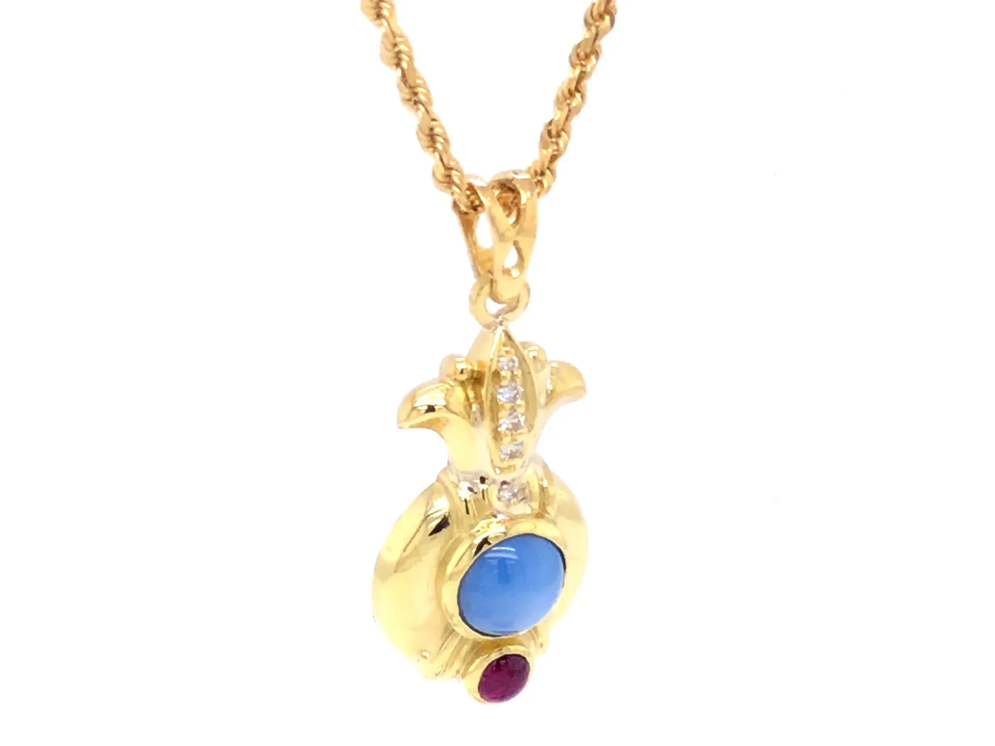 Judith Ripka Gold Pineapple Diamond Star Sapphire Ruby Pendant, 18k Yellow Gold