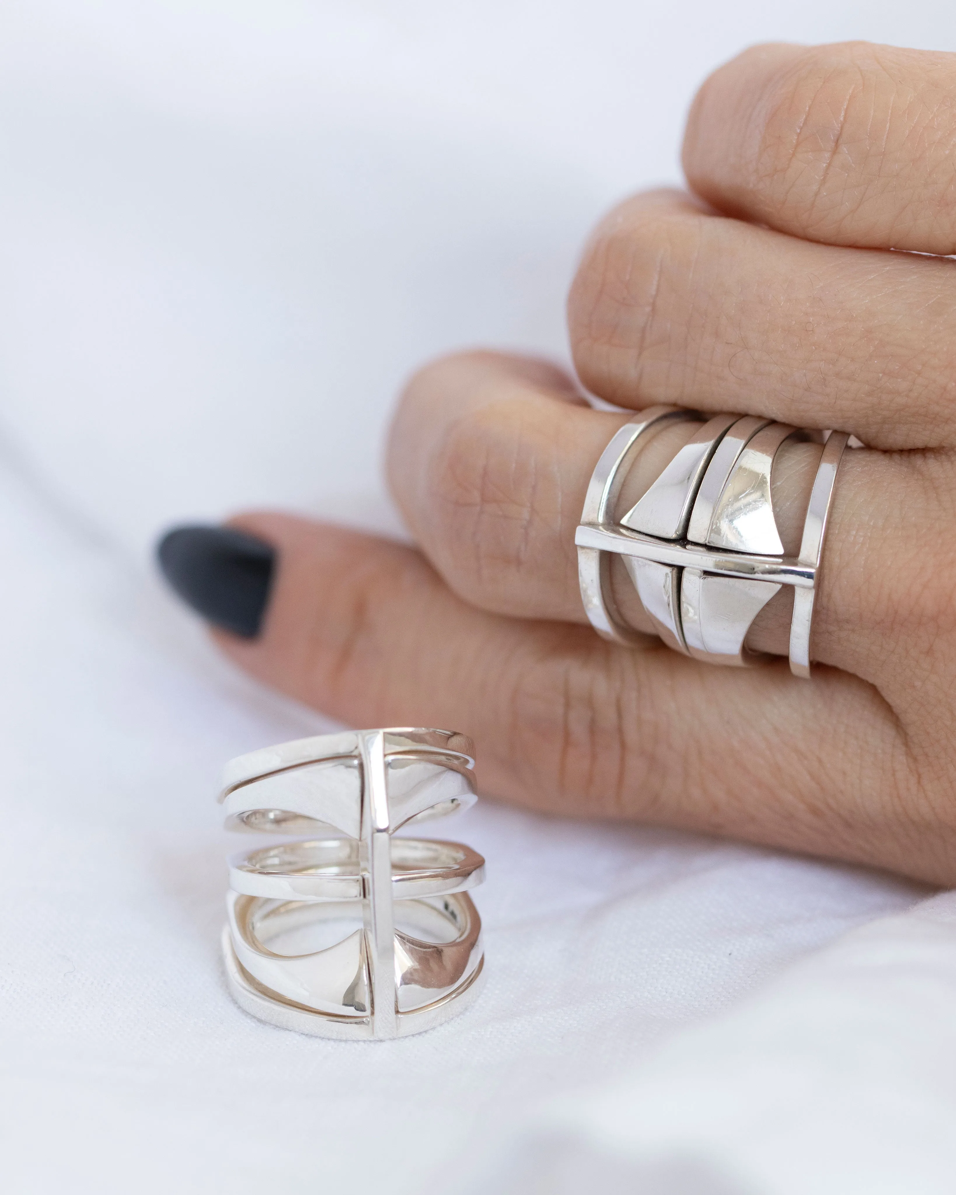 Kaleidoscope Ring Set - Recycled Silver 4-Piece Stacking Rings for Custom Style