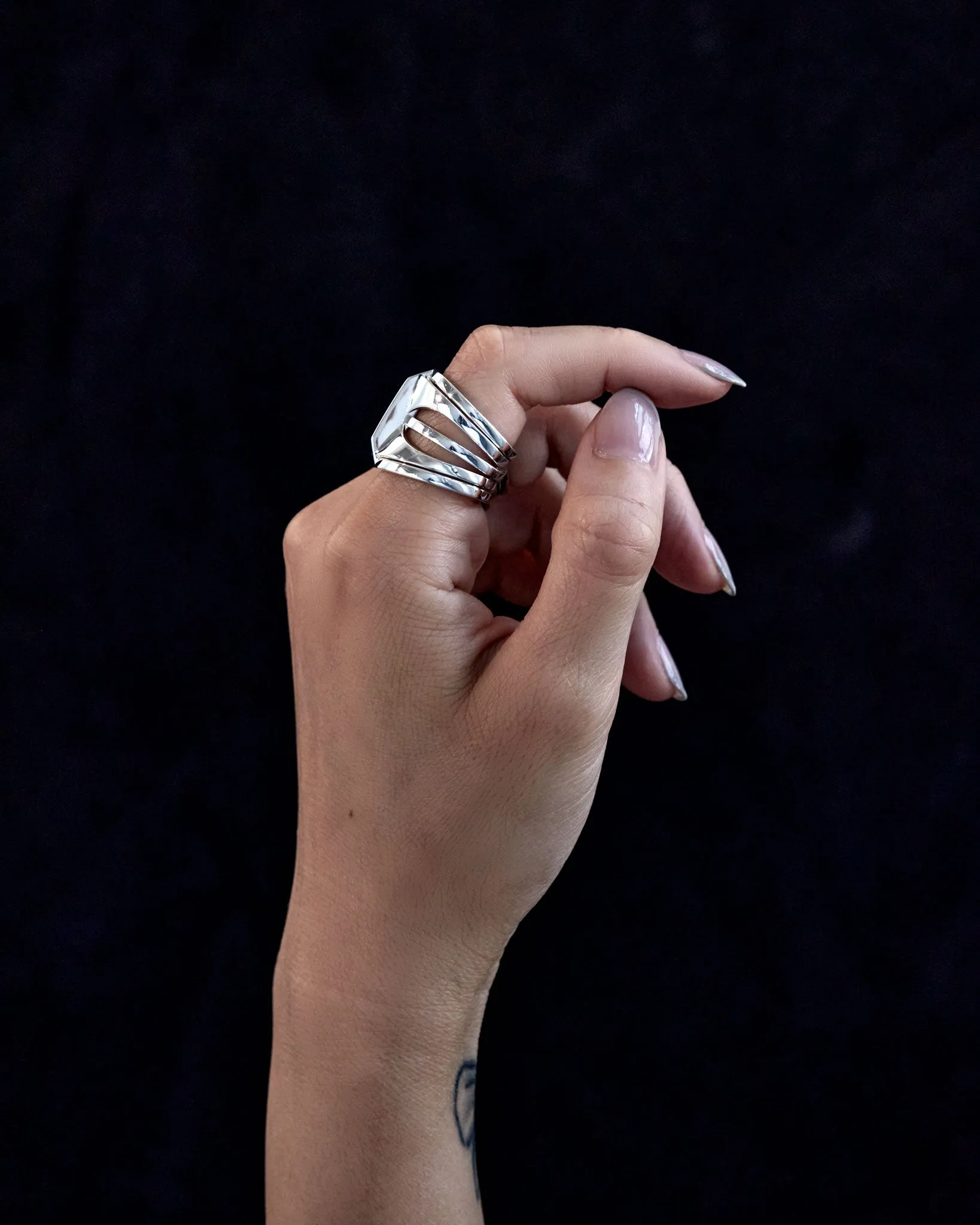 Kaleidoscope Ring Set - Recycled Silver 4-Piece Stacking Rings for Custom Style