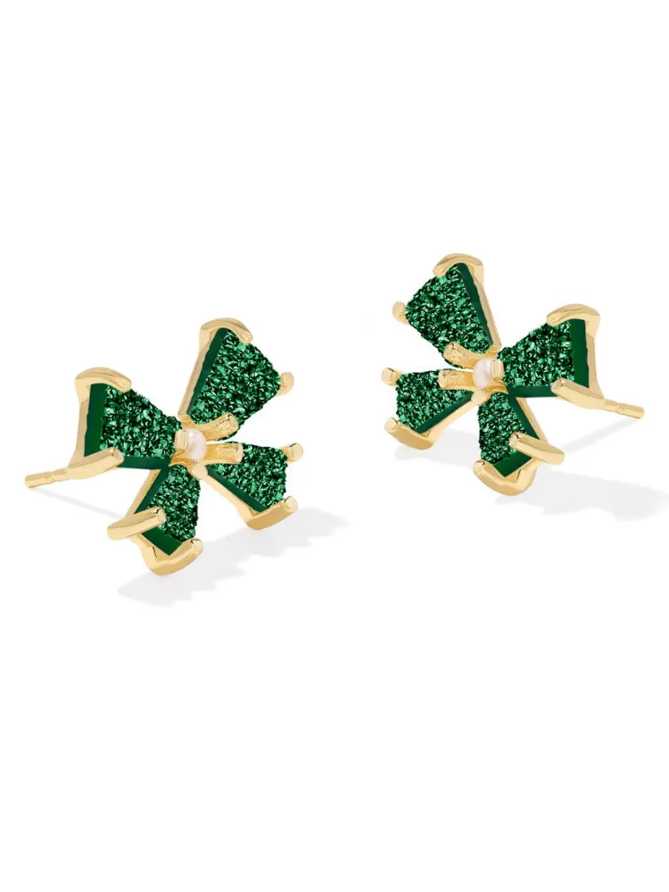 Kendra Scott Blair Bow Studs - Gold & Emerald Drusy