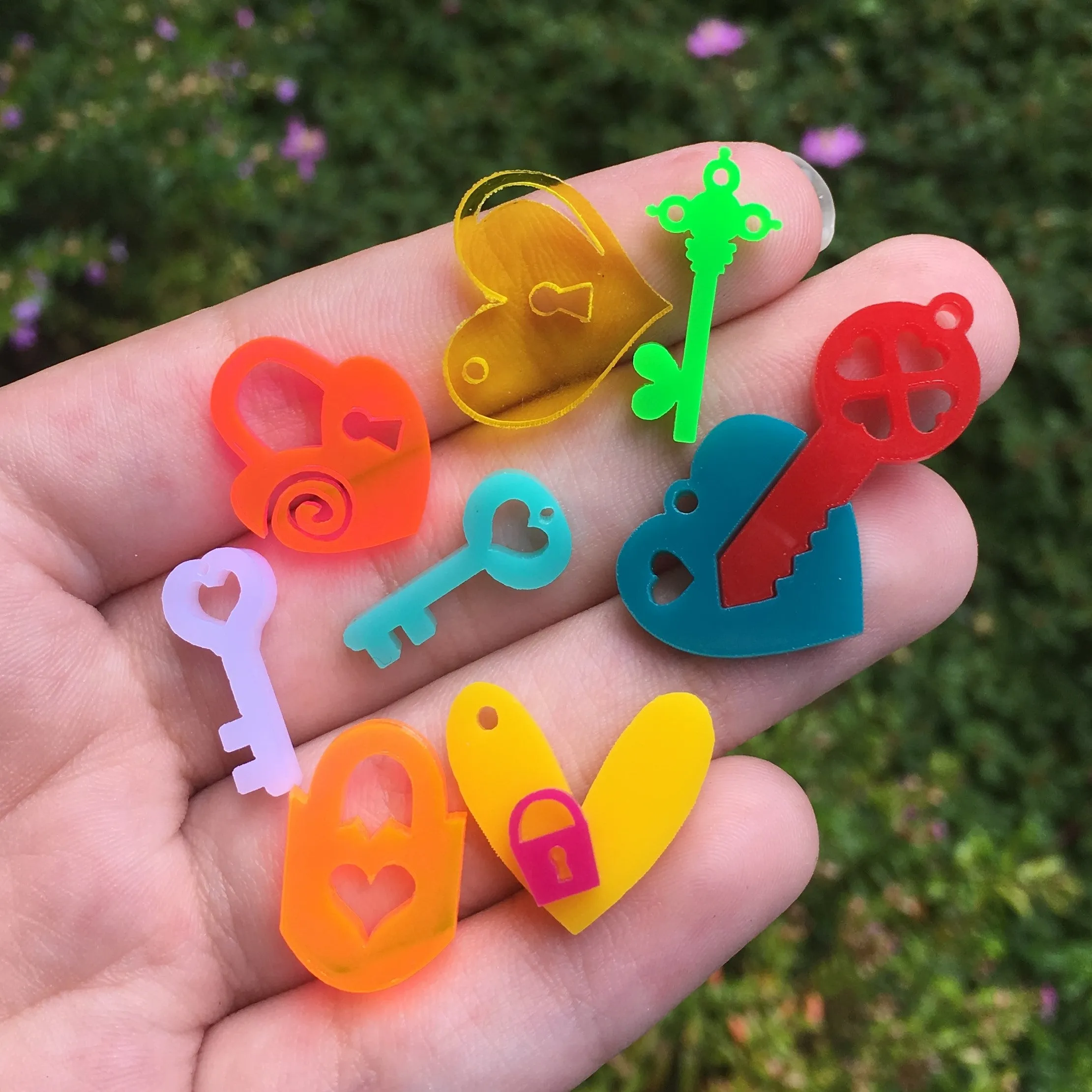 Keys, Locks and Hearts Charms / 10 Pieces, 7-25mm