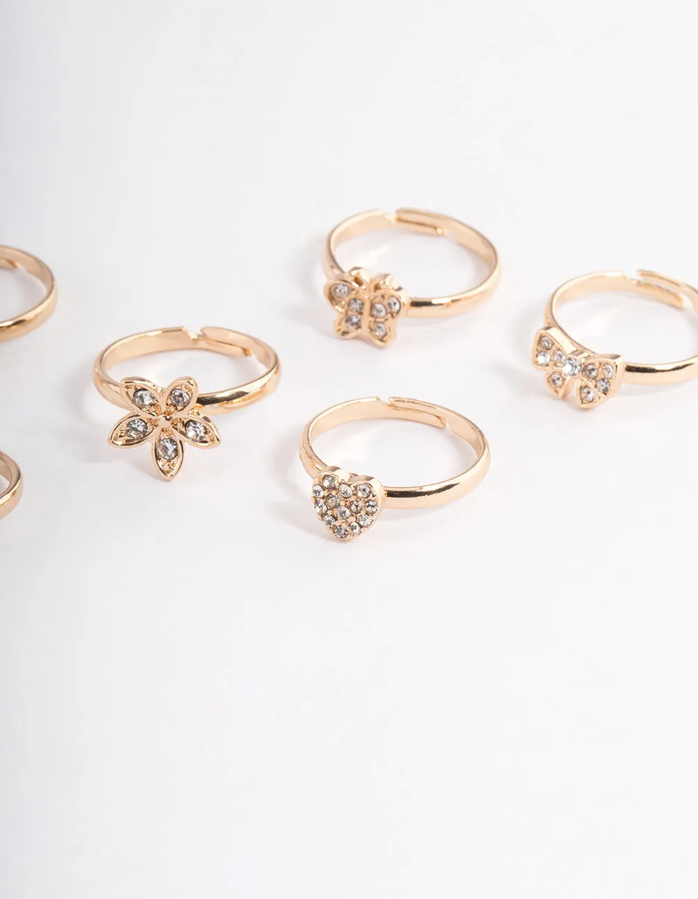 Kids Diamante Flower & Bow Ring 6-Pack