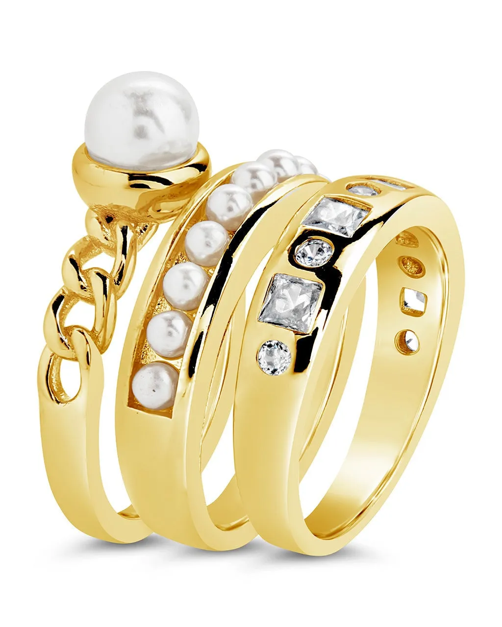 Kimber Pearl & CZ Stacking Ring Set of 3