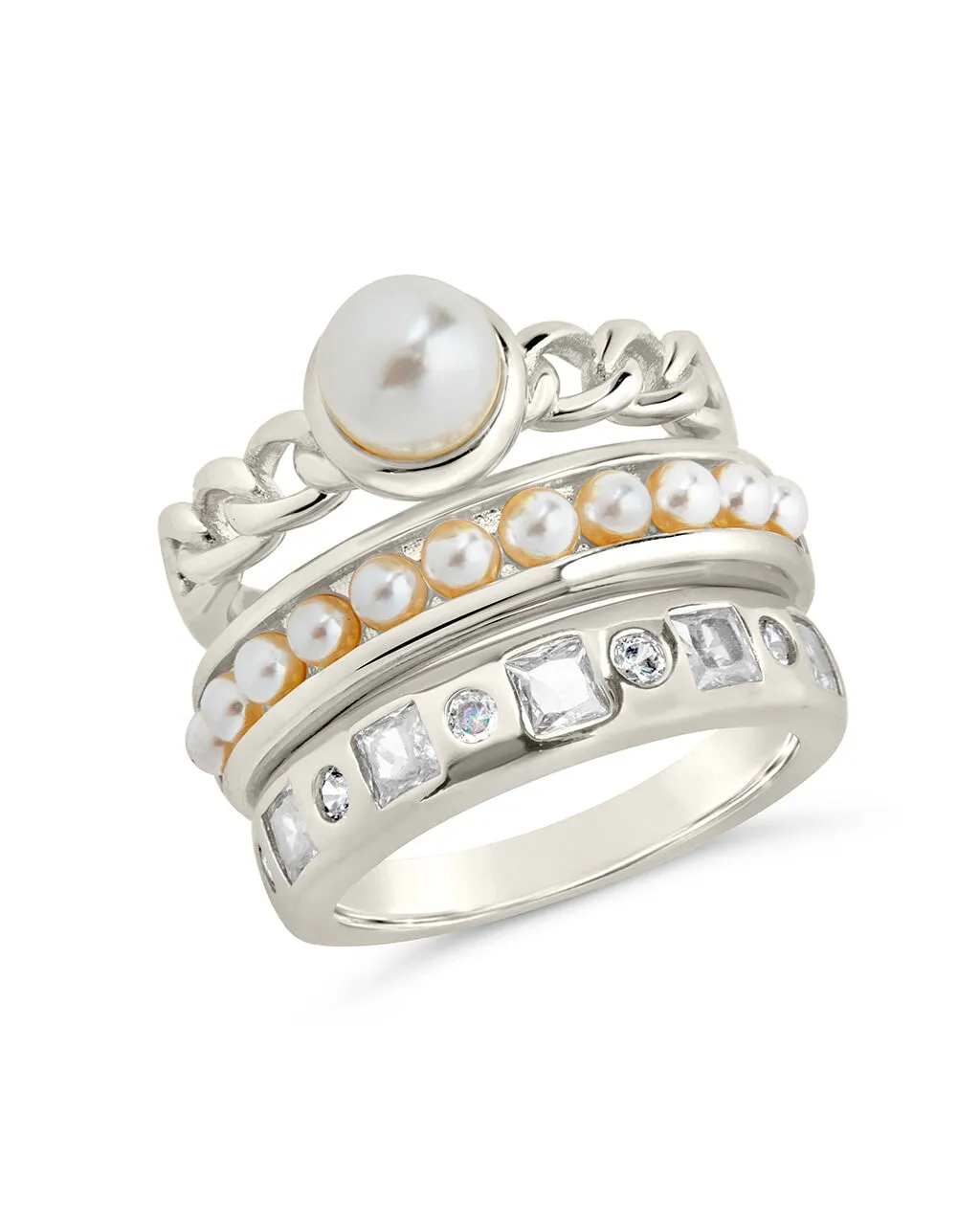 Kimber Pearl & CZ Stacking Ring Set of 3