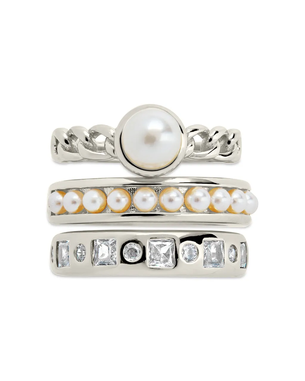 Kimber Pearl & CZ Stacking Ring Set of 3