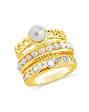 Kimber Pearl & CZ Stacking Ring Set of 3