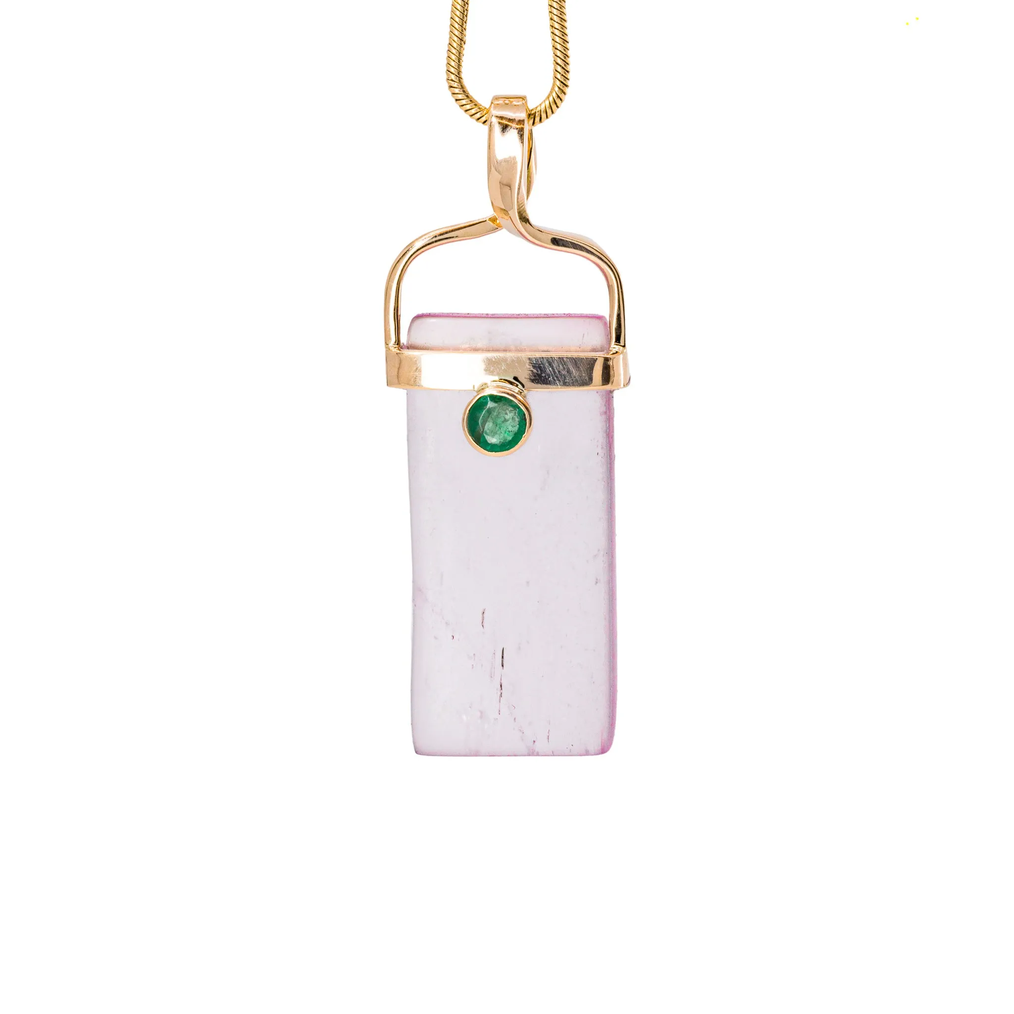 Kunzite & Emerald 15.15 Carat 14k Handcrafted Natural Crystal Pendant