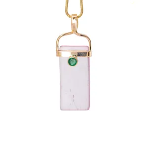 Kunzite & Emerald 15.15 Carat 14k Handcrafted Natural Crystal Pendant