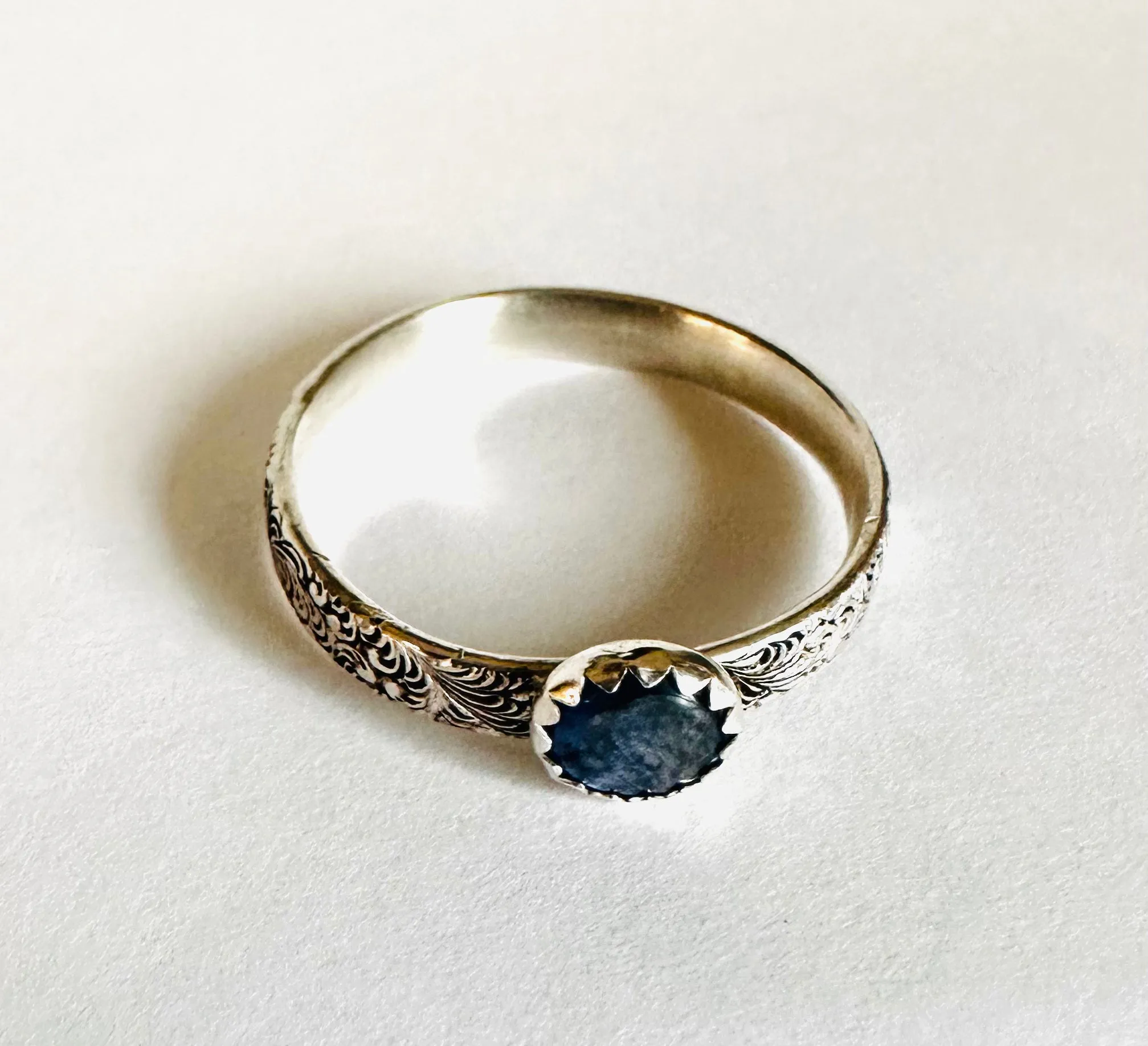 Kyanite Scroll Ring, Silver Band Ring