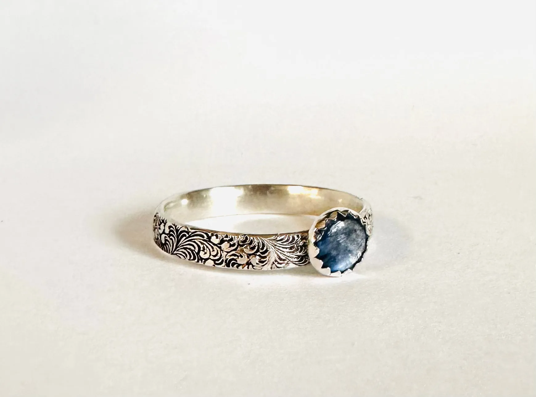 Kyanite Scroll Ring, Silver Band Ring