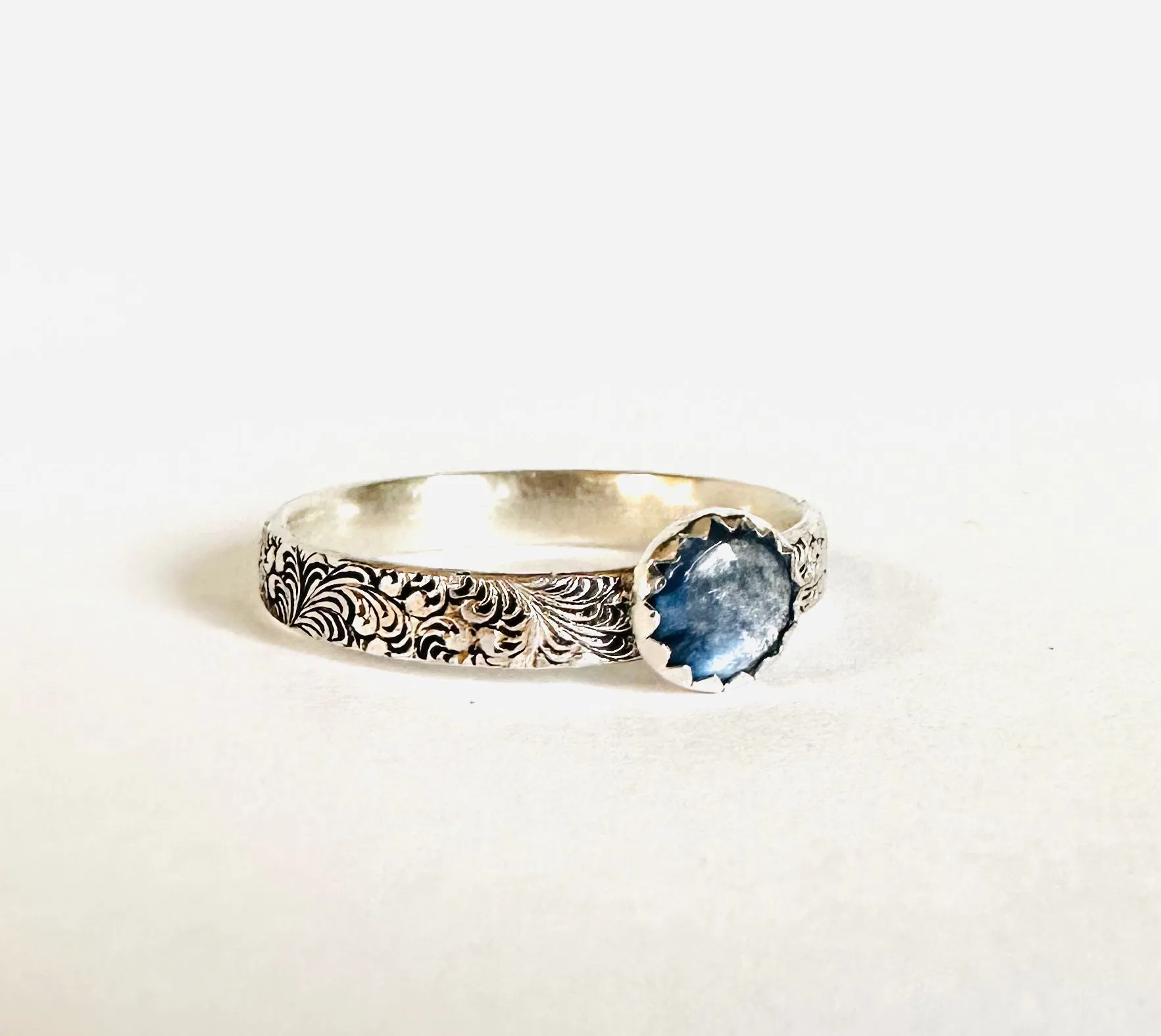 Kyanite Scroll Ring, Silver Band Ring