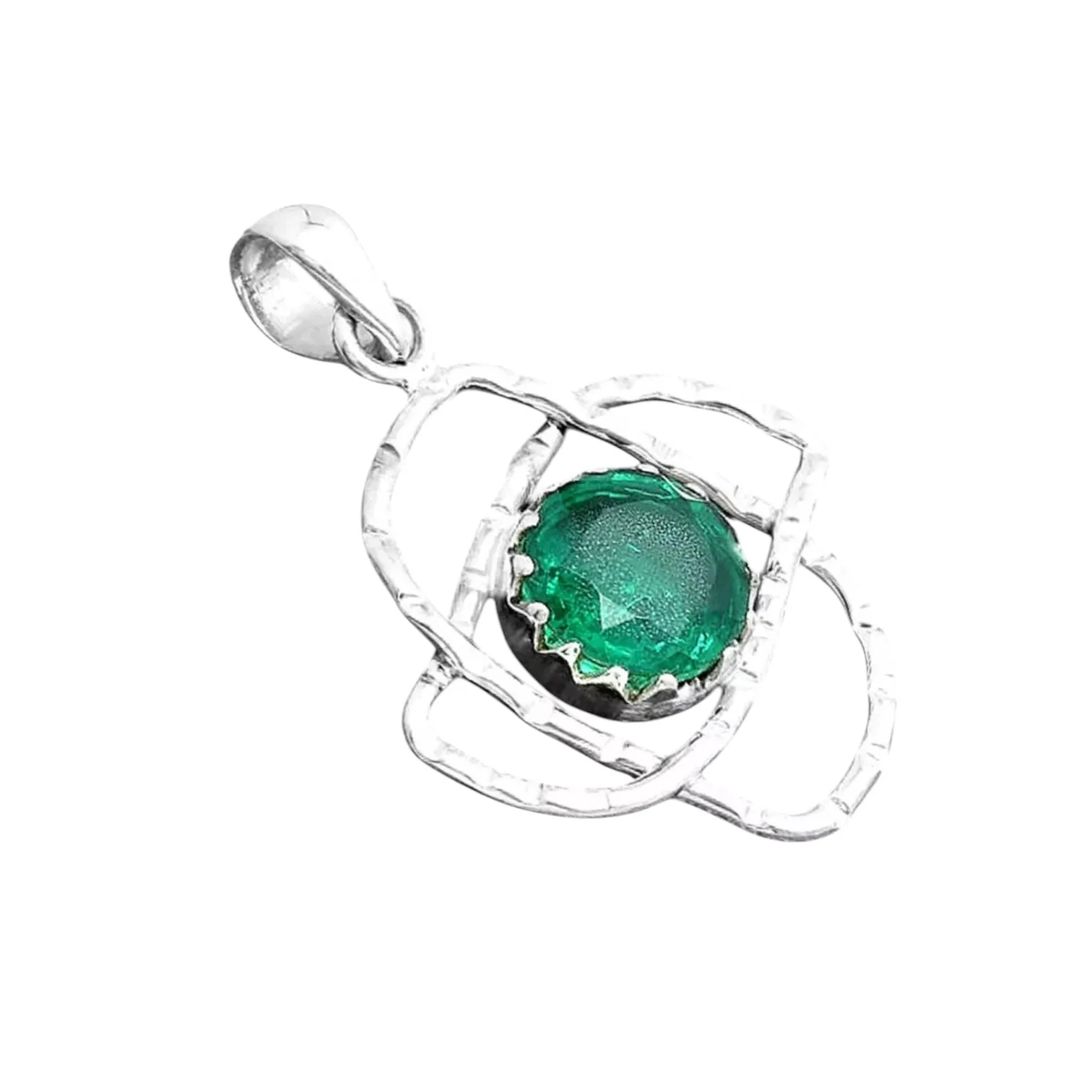 Lab Emerald Solid 925 Sterling Silver Pendant