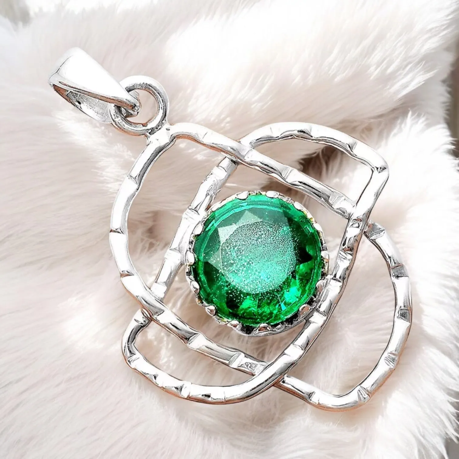 Lab Emerald Solid 925 Sterling Silver Pendant