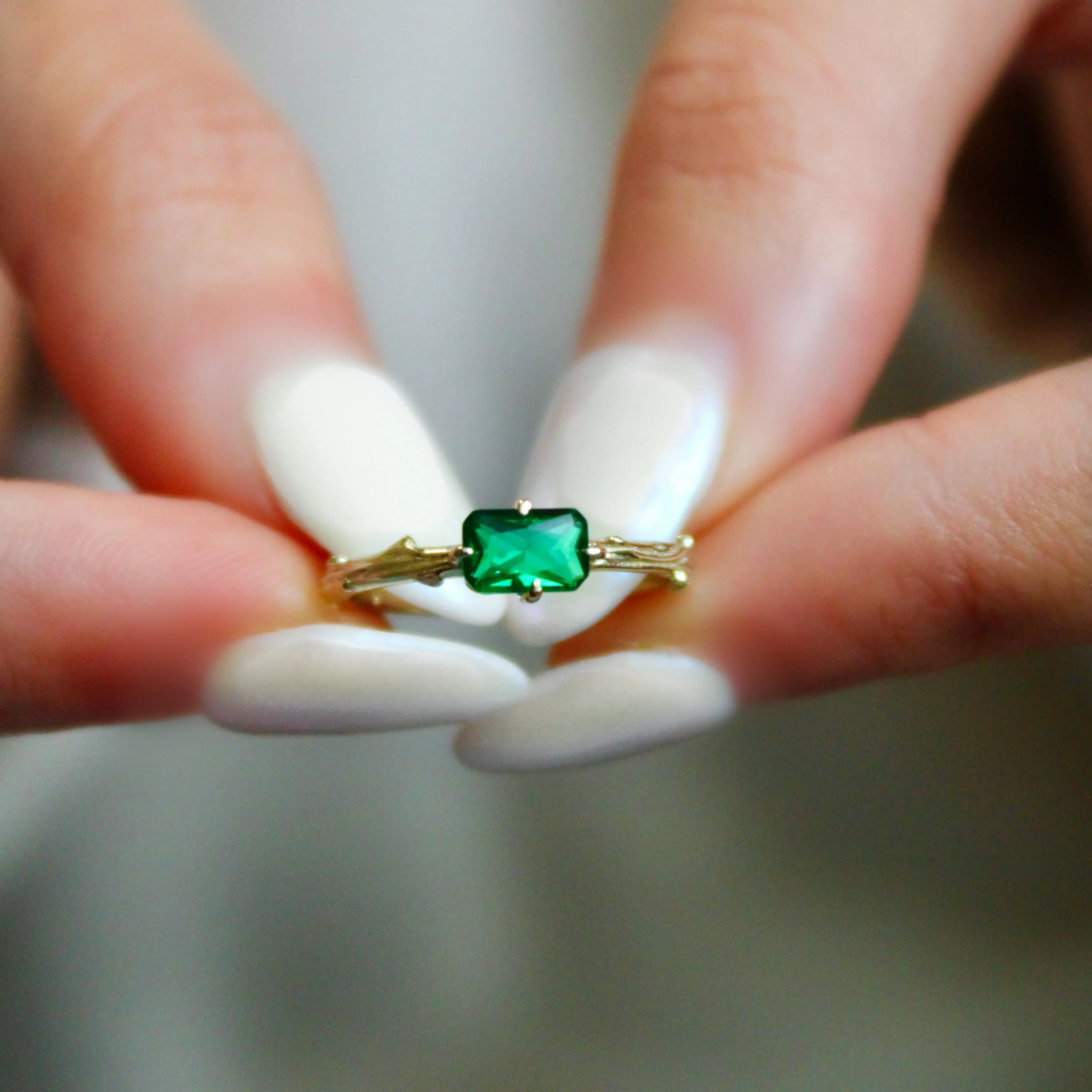 Lab Grown Emerald Bark Ring