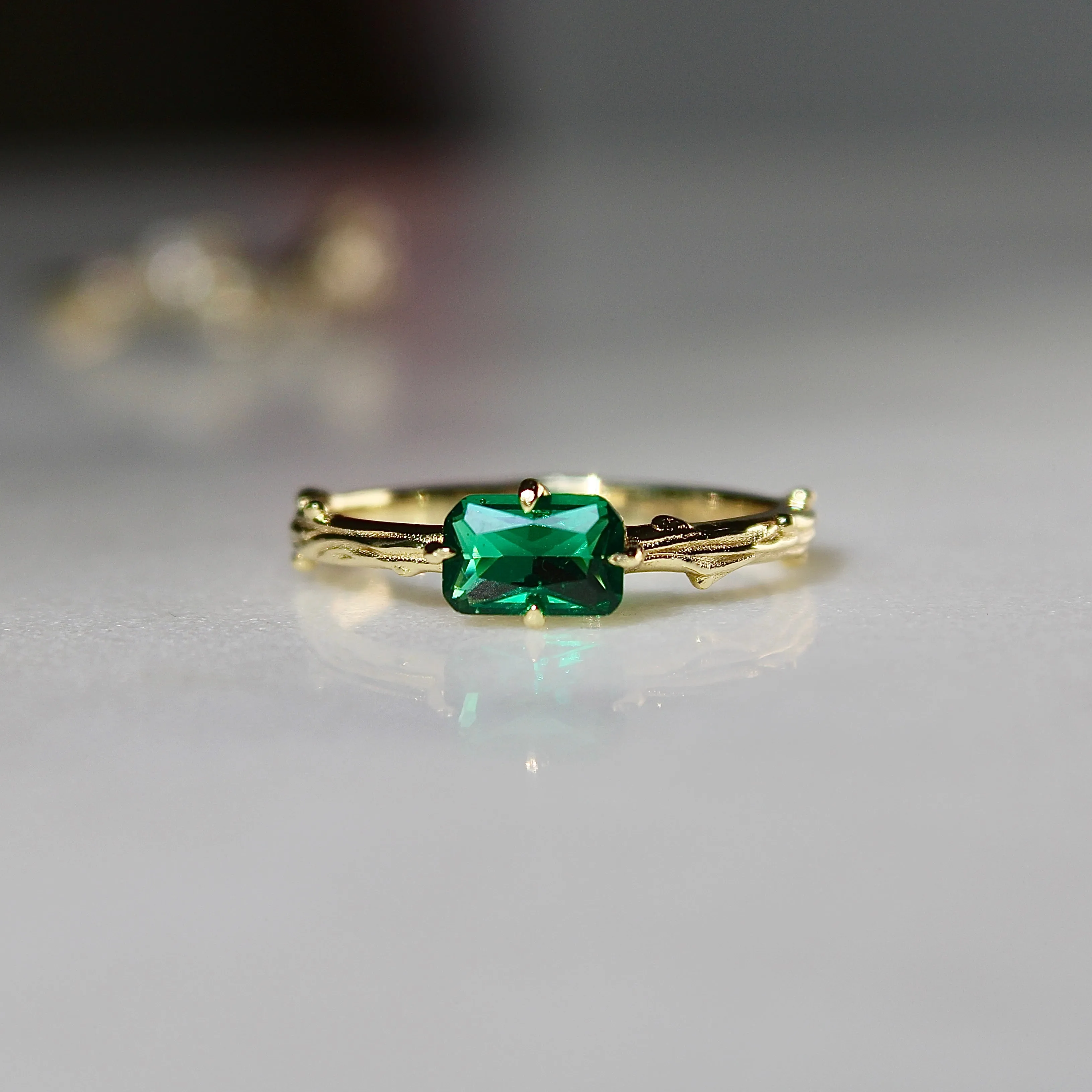 Lab Grown Emerald Bark Ring