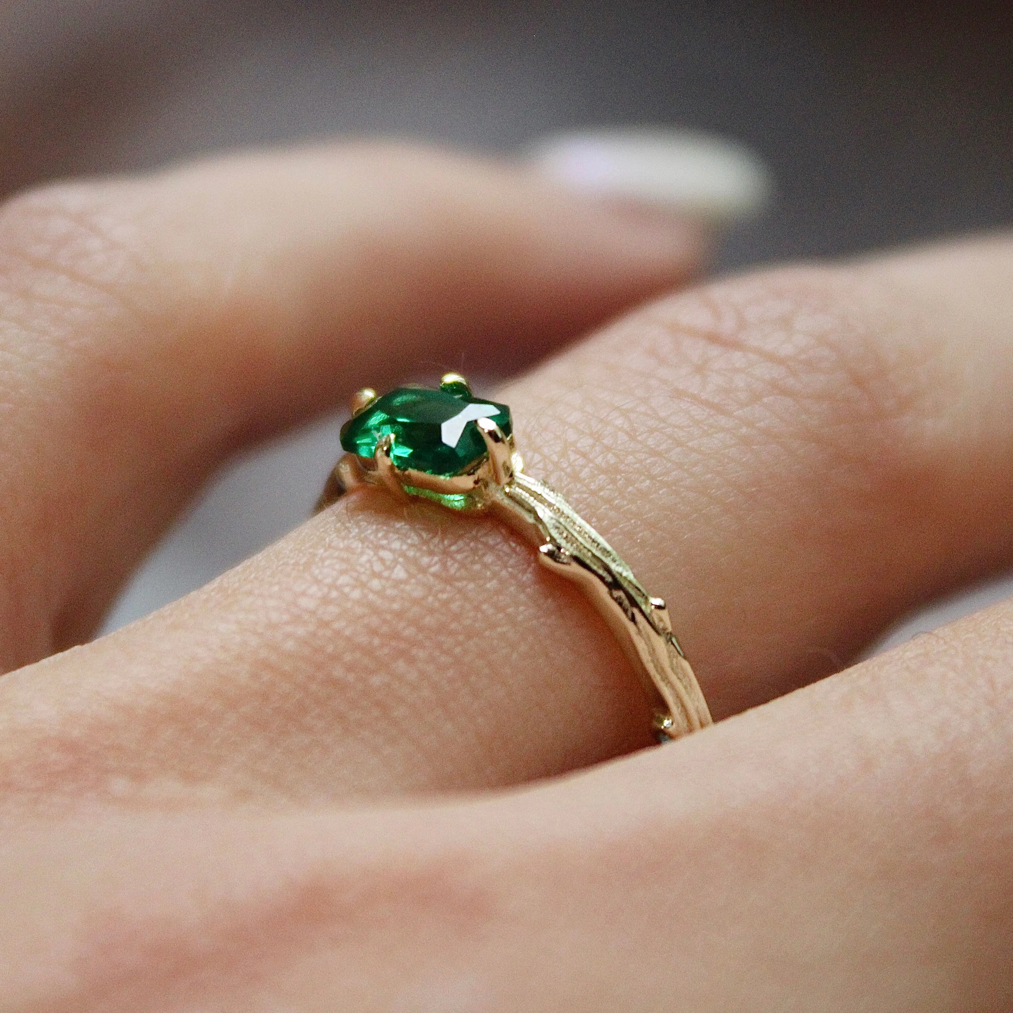 Lab Grown Emerald Bark Ring