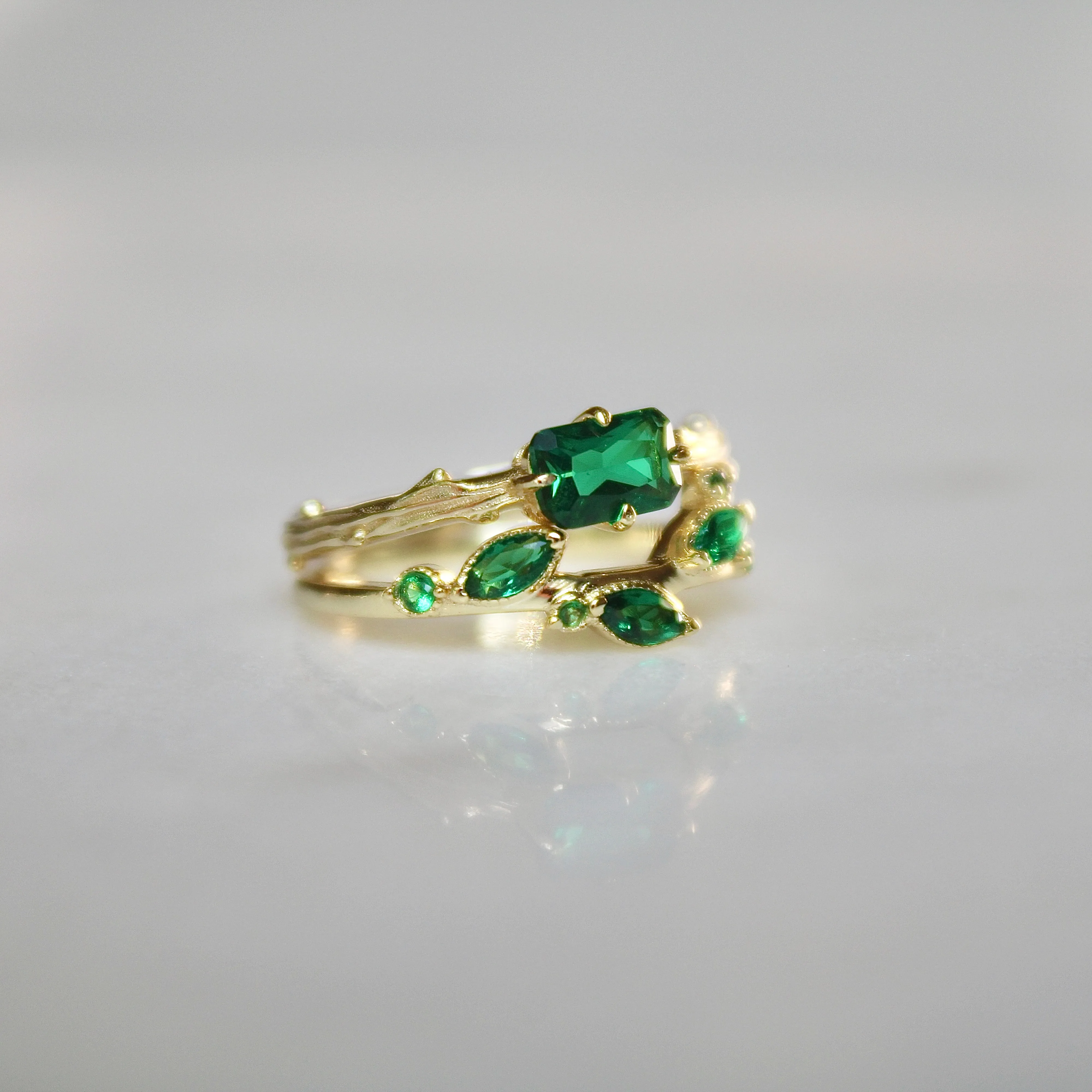Lab Grown Emerald Bark Ring