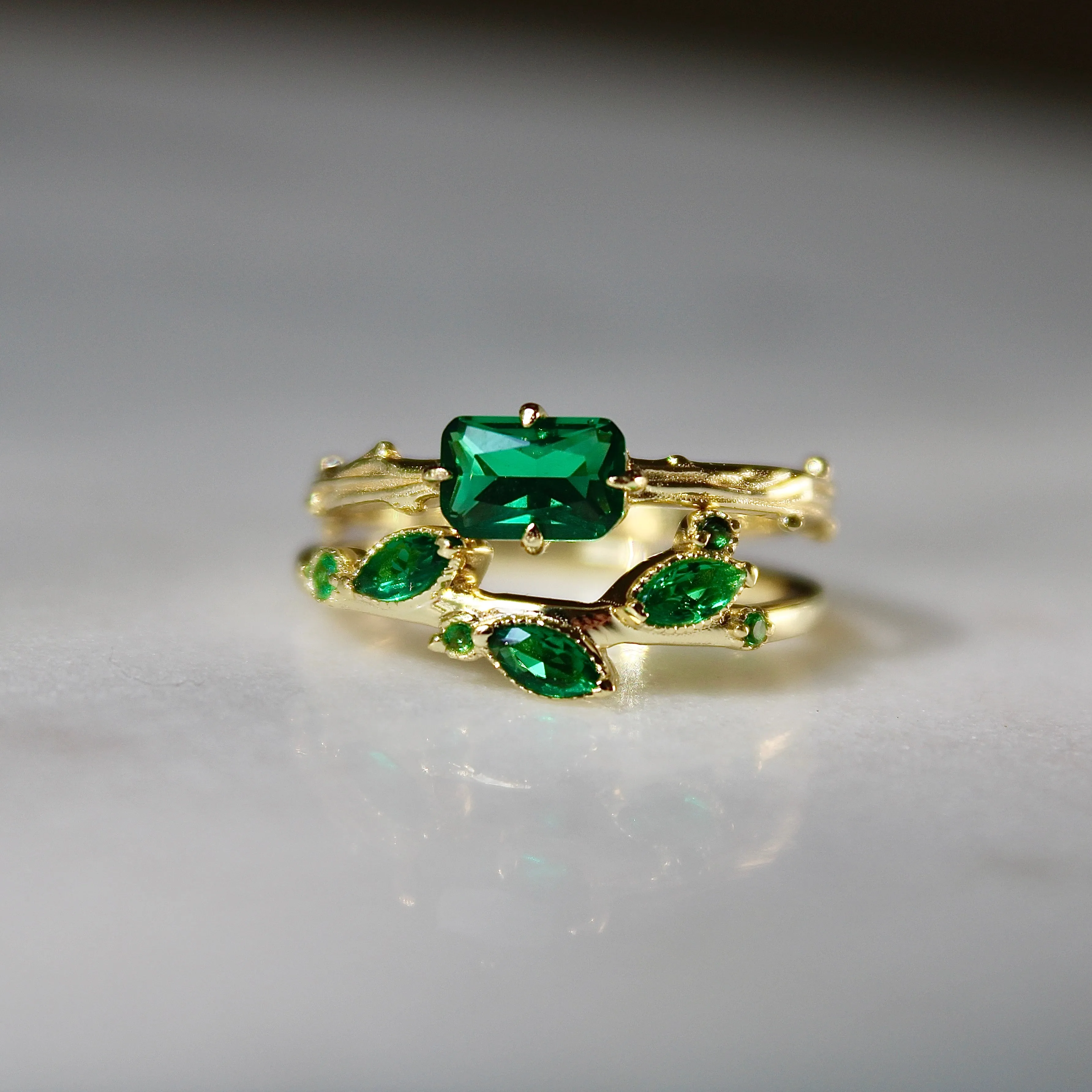 Lab Grown Emerald Bark Ring