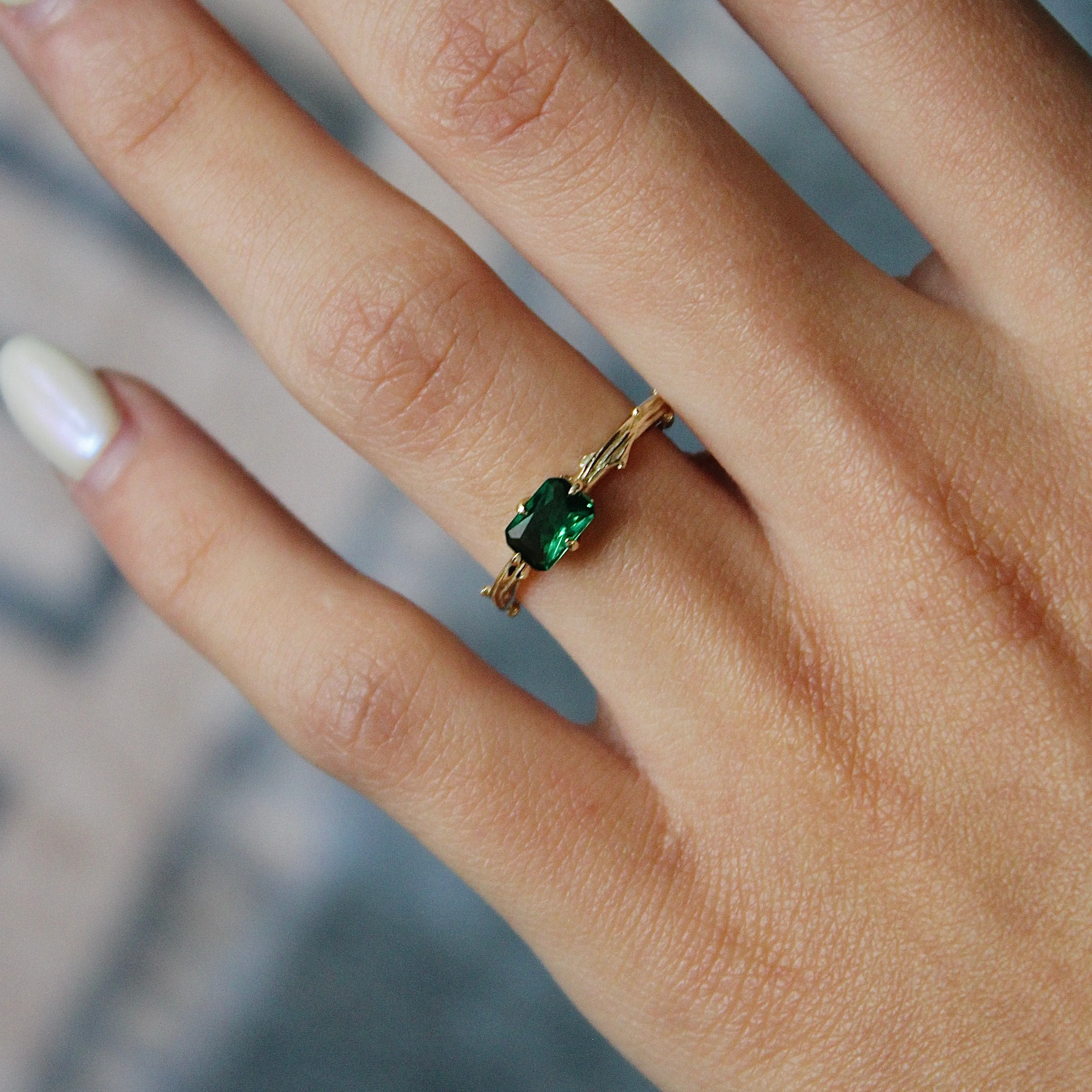 Lab Grown Emerald Bark Ring
