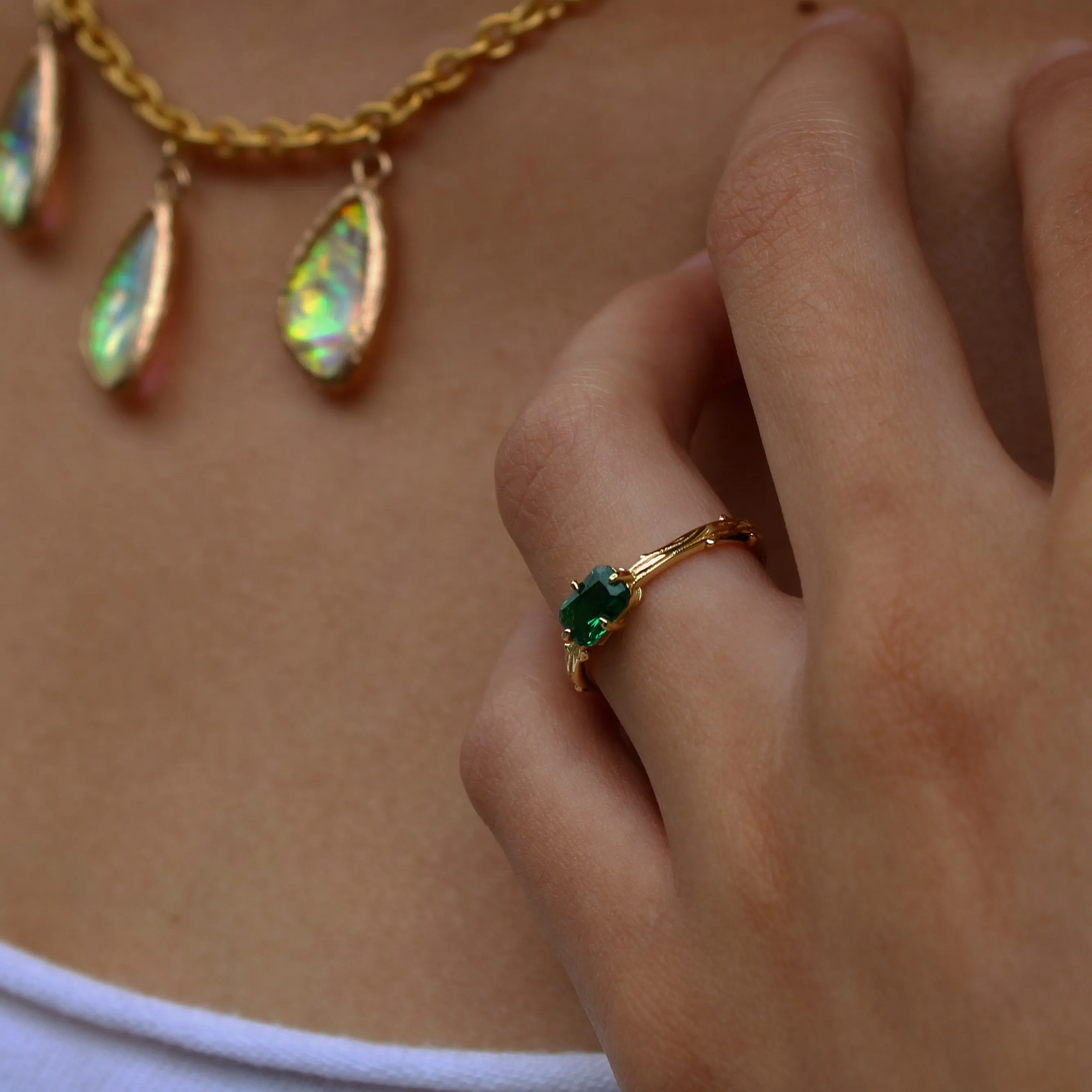 Lab Grown Emerald Bark Ring