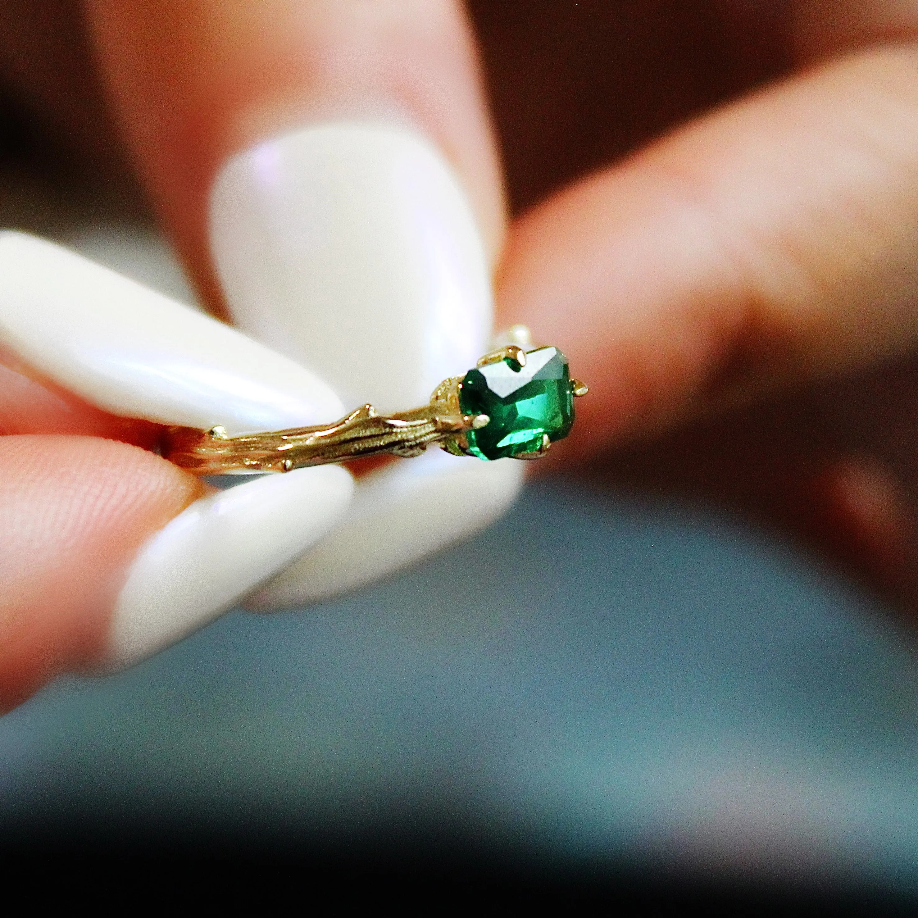 Lab Grown Emerald Bark Ring