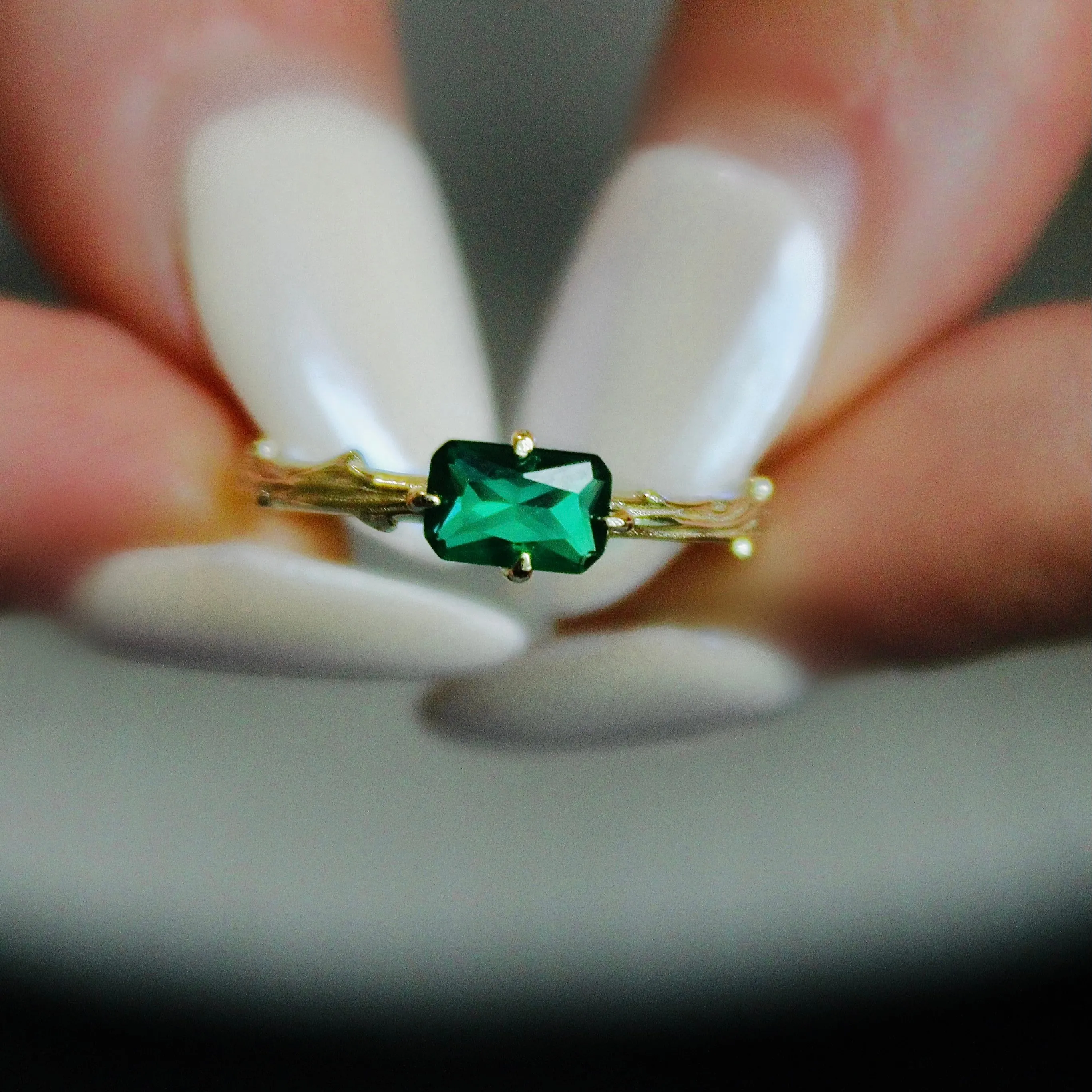 Lab Grown Emerald Bark Ring