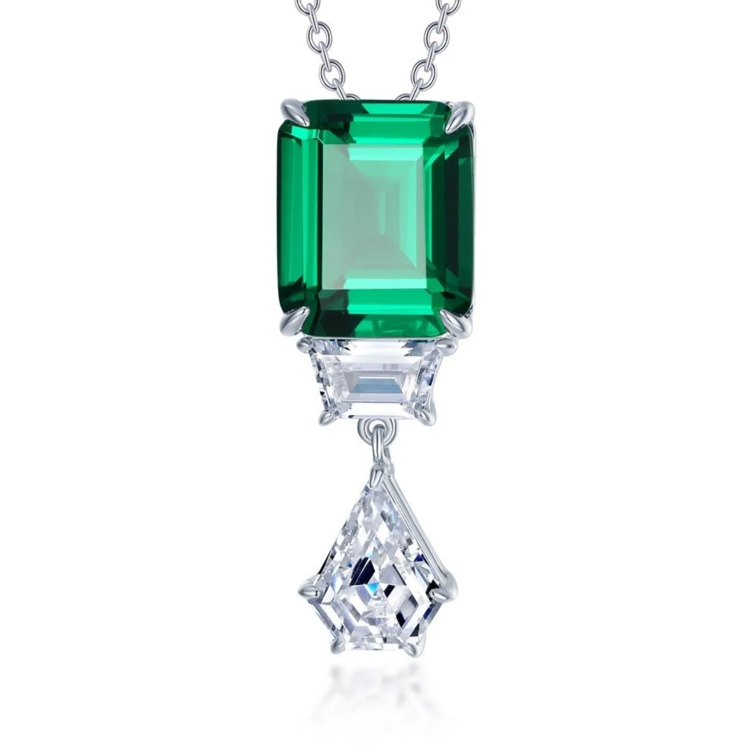Lafonn Emerald Cut Simulated Emerald and Lassaire Diamond Drop Pendant